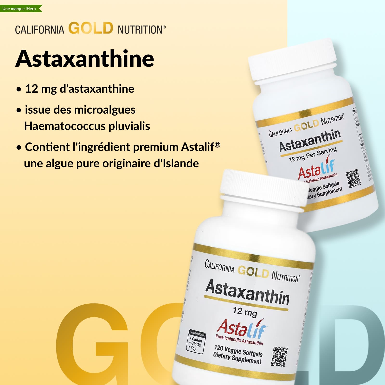 California Gold Nutrition Astaxanthin, Astalif Pure Icelandic – 30 capsules molles – 12 mg — étiquette 2