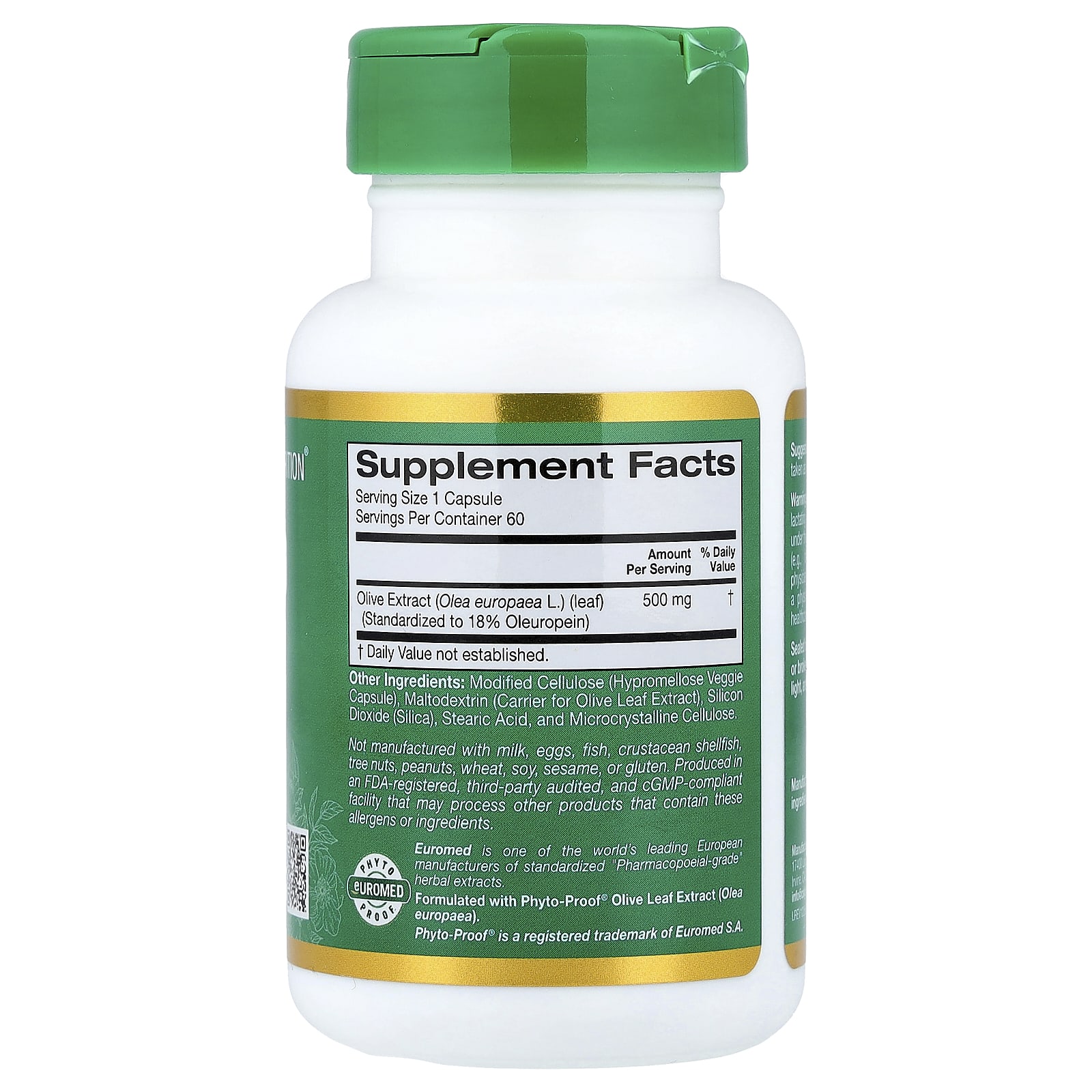 California Gold Nutrition EuroHerbs, Olive Leaf Extract, Euromed Quality – 60 gélules végétales — photo 2 sur 2