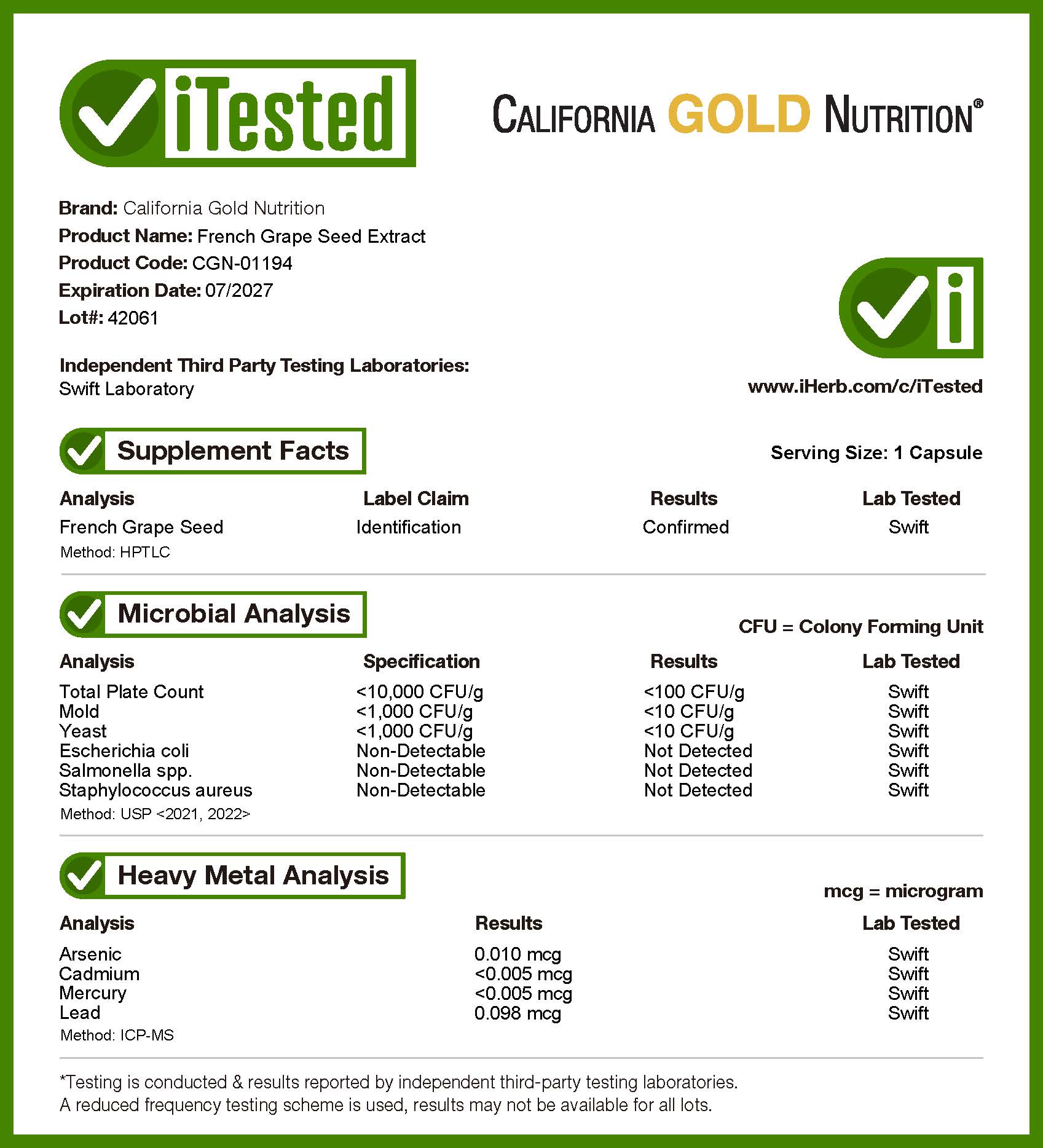 California Gold Nutrition French Grape Seed Extract, Vitaflavan – French Grape Seed Extract – 120 gélules végétales — étiquette 3