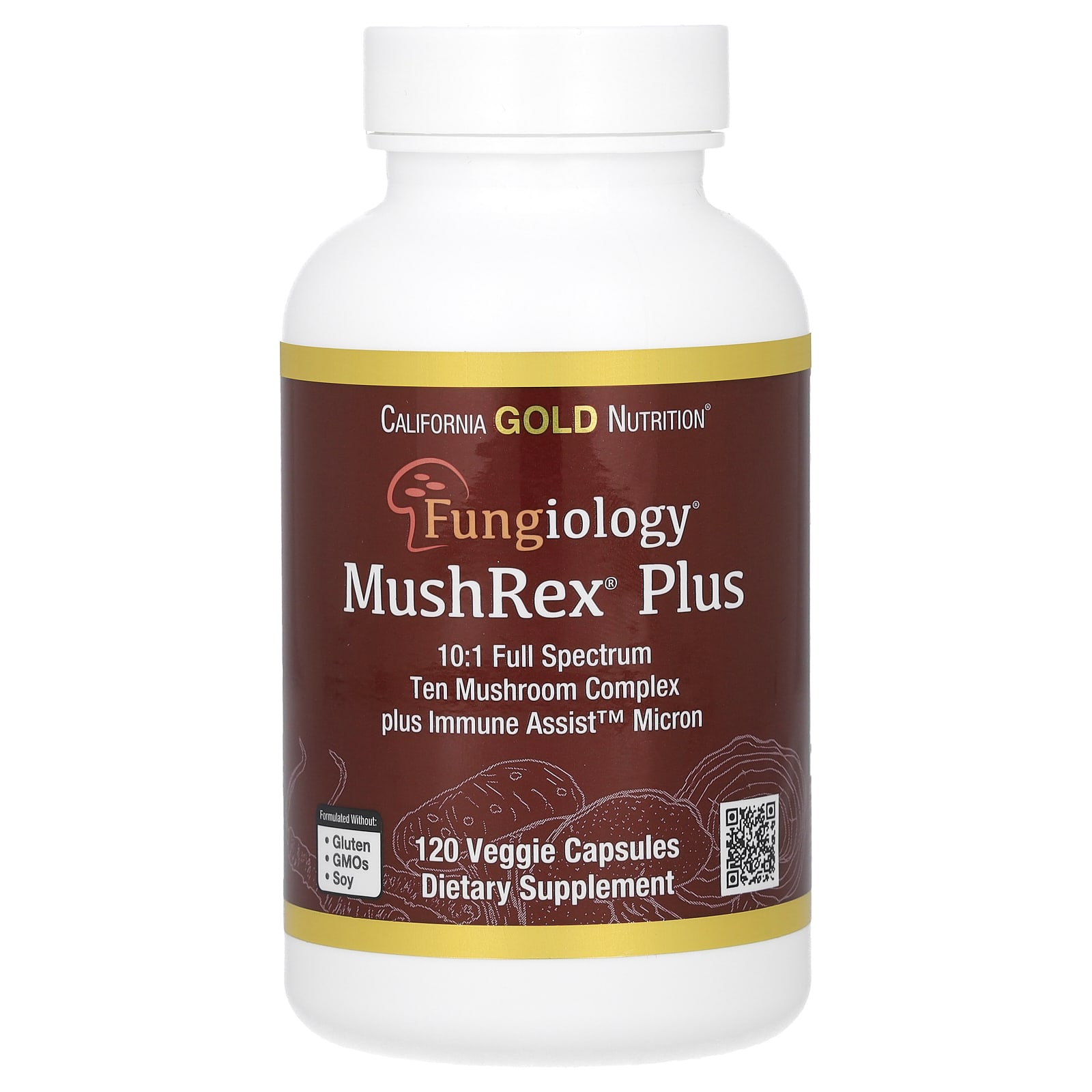 California Gold Nutrition Fungiology, MushRex Plus, Full-Spectrum Ten Mushroom Complex with Agaricus, Chaga, Cordyceps, and Lion's Mane, 120 Plantcaps — Tunisie