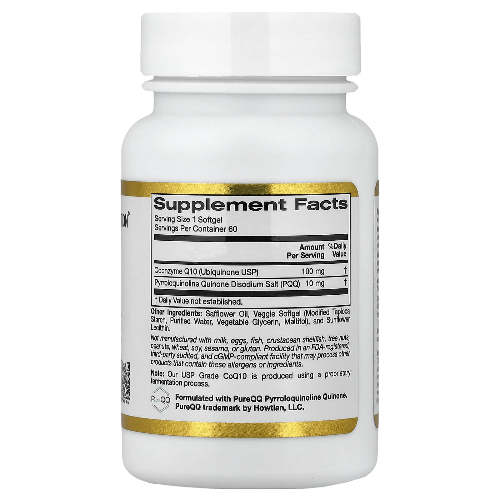 California Gold Nutrition CoQ10 with PQQ, Ubiquinone USP, Tapioca Veggie Softgel with Sunflower Lecithin – 100 mg — photo 2 sur 2