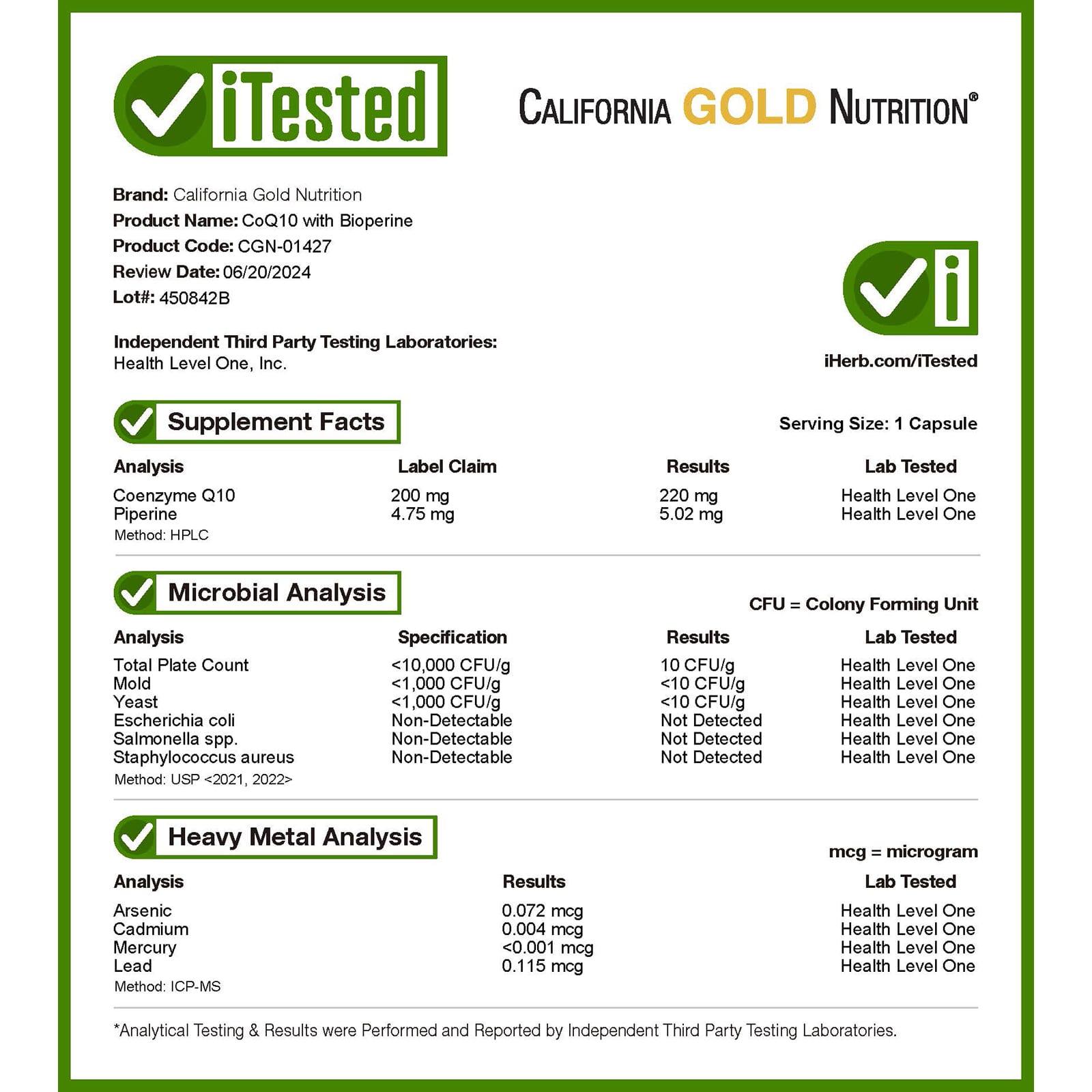 California Gold Nutrition CoQ10 with Bioperine Black Pepper Extract – 360 gélules végétales — étiquette 3