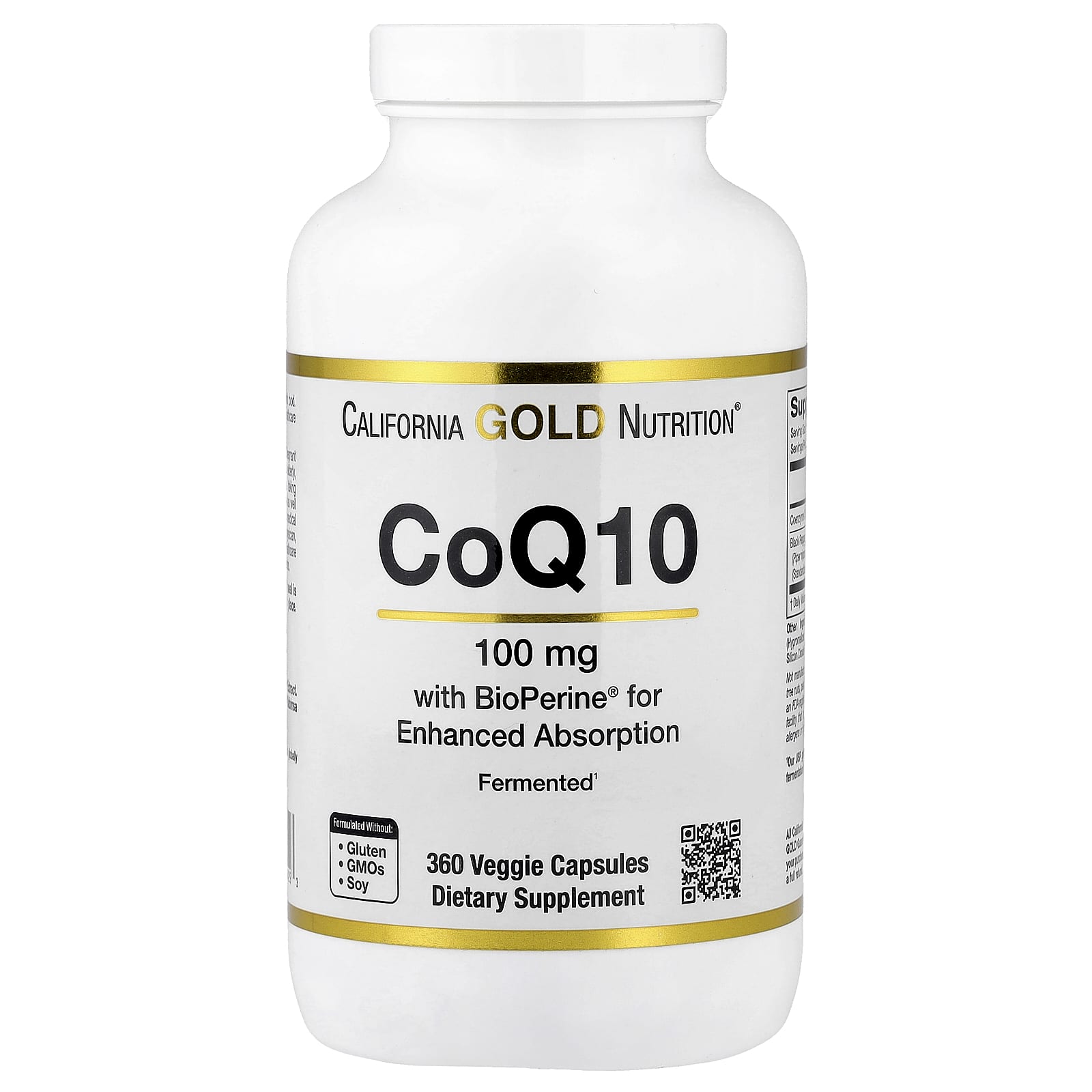California Gold Nutrition CoQ10, Ubiquinone USP with Bioperine Black Pepper Extract, Enhanced Bioavailability – 360 gélules végétales — Tunisie