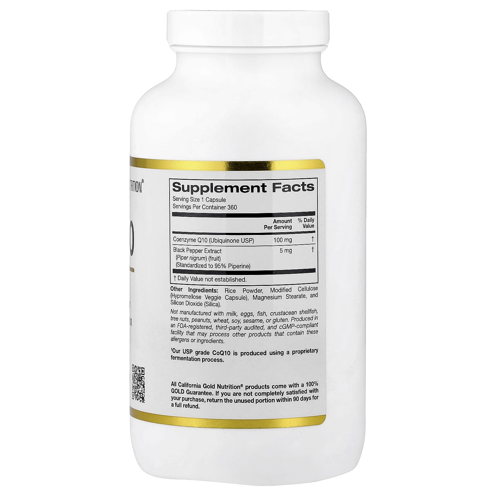 California Gold Nutrition CoQ10, Ubiquinone USP with Bioperine Black Pepper Extract, Enhanced Bioavailability – 360 gélules végétales — photo 2 sur 2