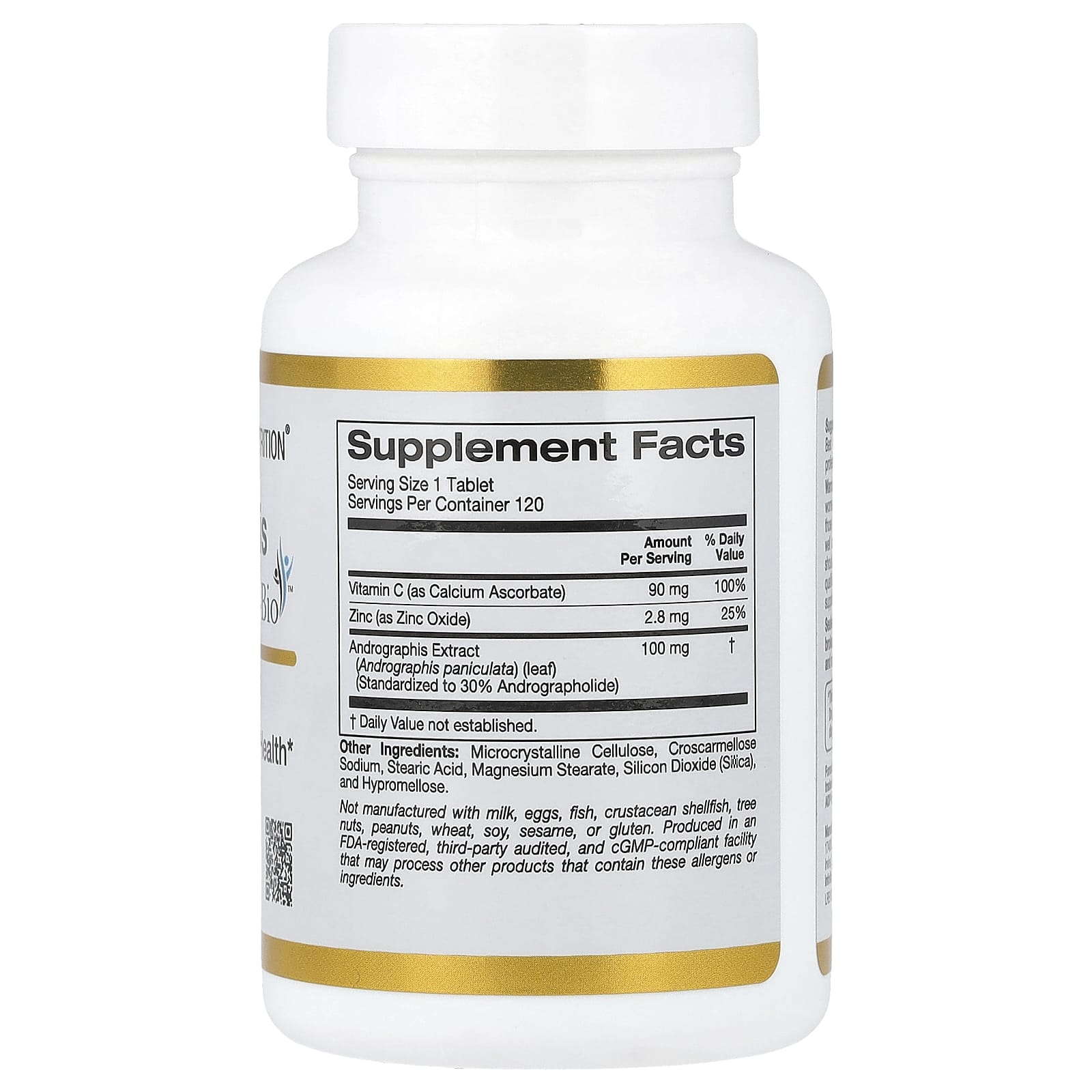 California Gold Nutrition Andrographis Immune with AP-Bio, Andrographis Extract with Vitamin C and Zinc – 120 comprimés — photo 2 sur 2