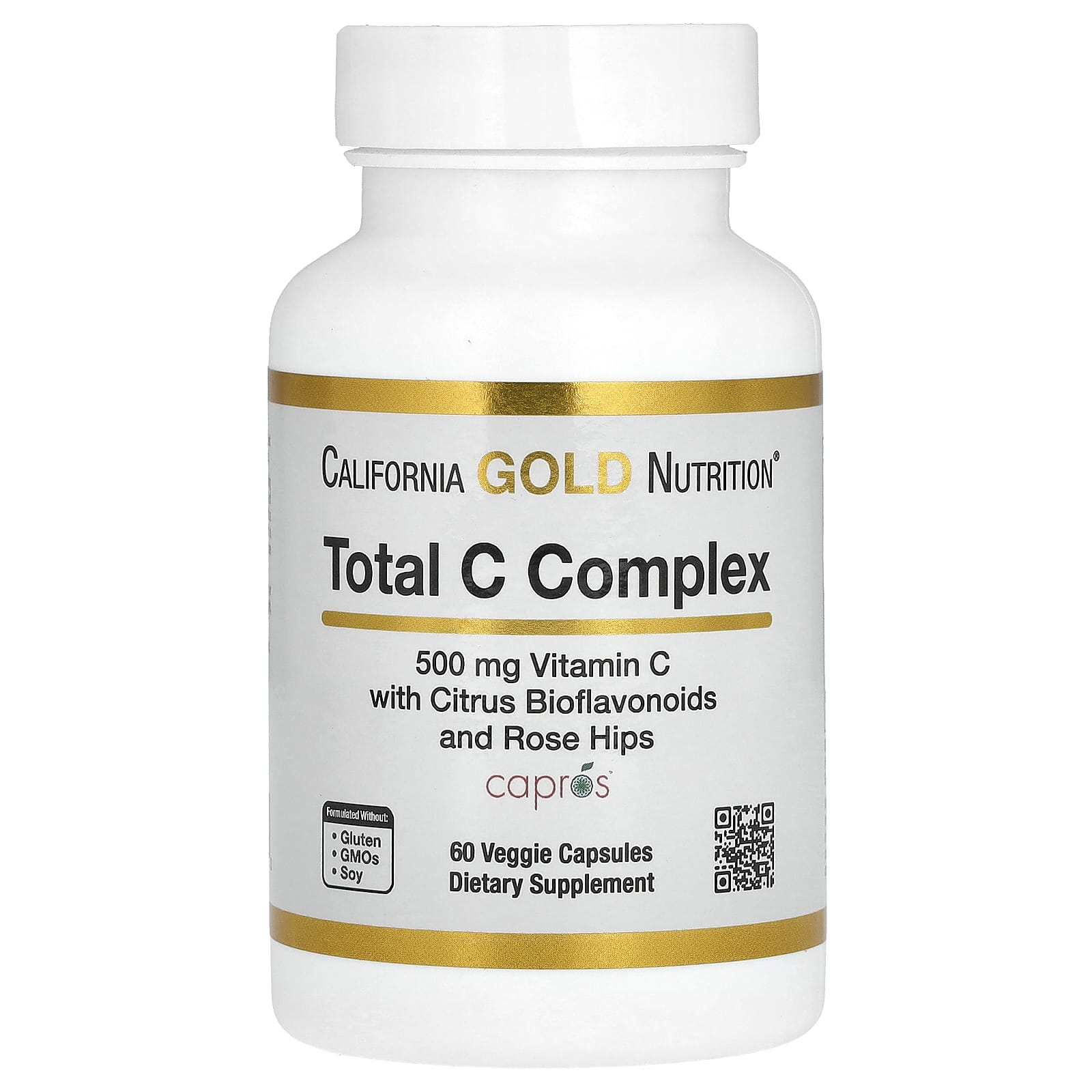 California Gold Nutrition Total C Complex with Ascorbic Acid, Amla Extract – Citrus Bioflavonoids & Rose Hip Extract – 60 gélules végétales — Tunisie