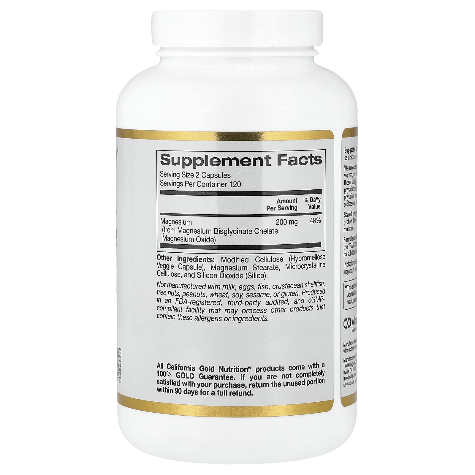 California Gold Nutrition Magnesium Bisglycinate Chelate, Albion TRAACS – 240 gélules végétales — photo 2 sur 2
