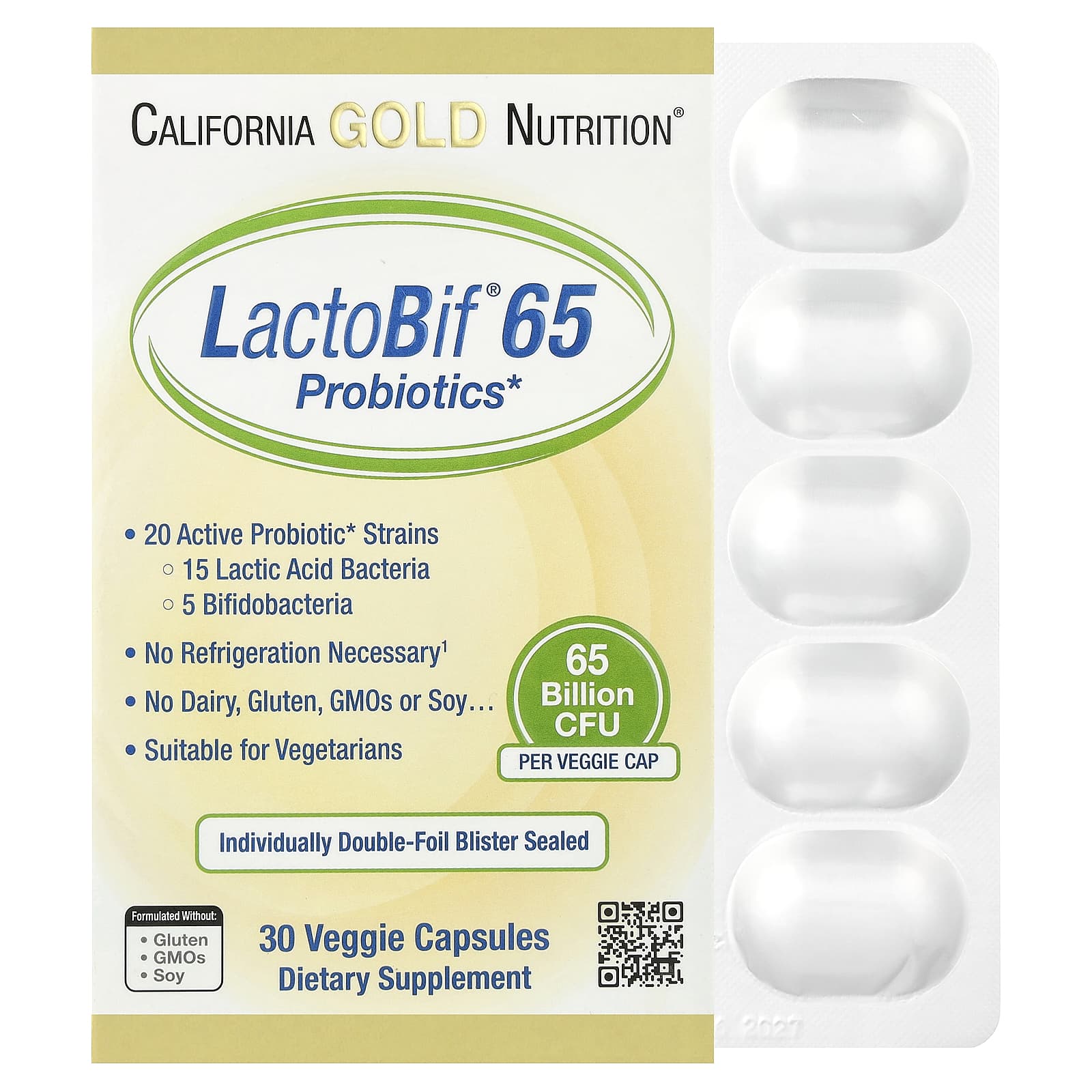 California Gold Nutrition LactoBif 65 Probiotics – 30 gélules végétales — Tunisie