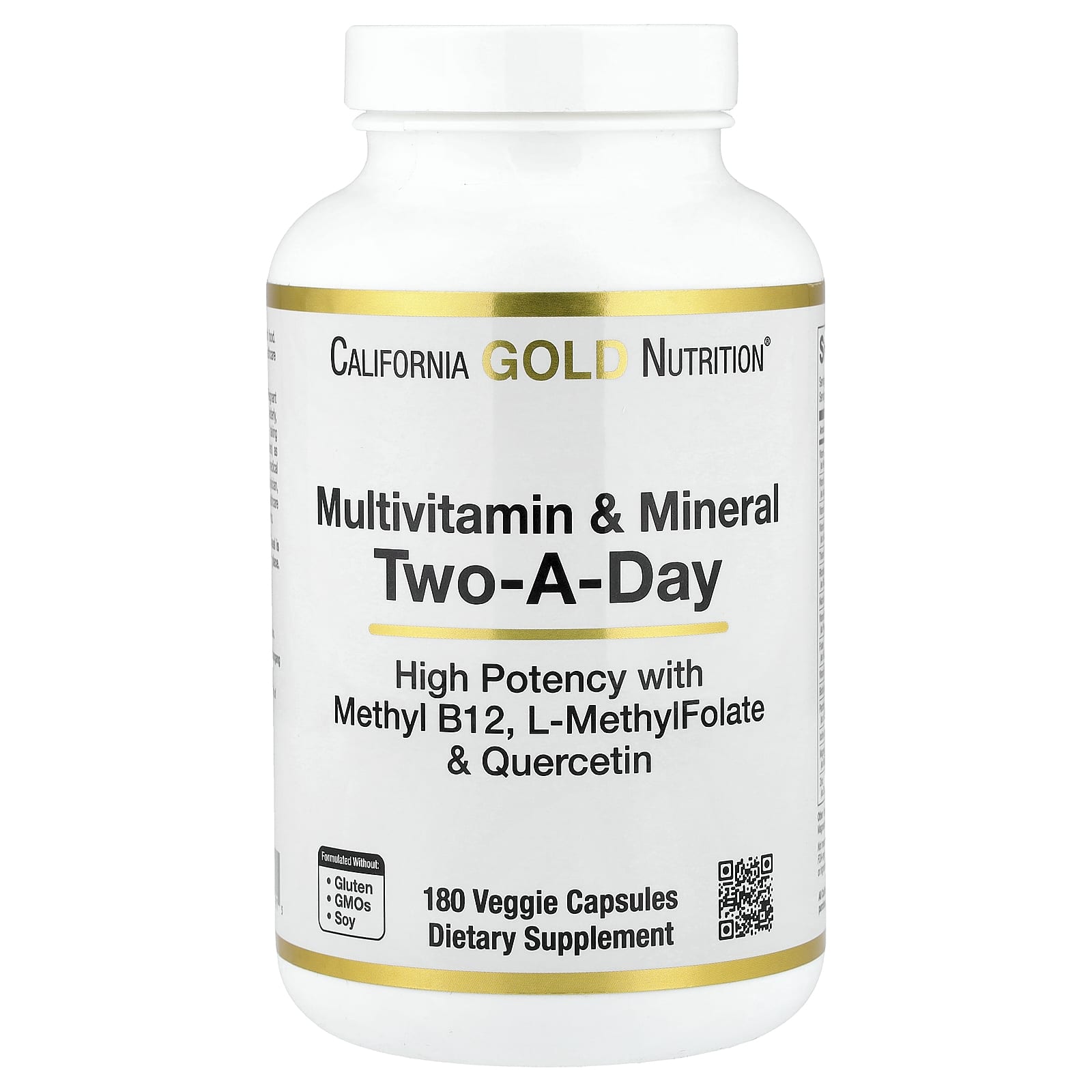California Gold Nutrition Multivitamin and Mineral with Methyl B12, Vitamin C, L-MethylFolate and Bio-Quercetin, Two-A-Day – 180 gélules végétales — Tunisie
