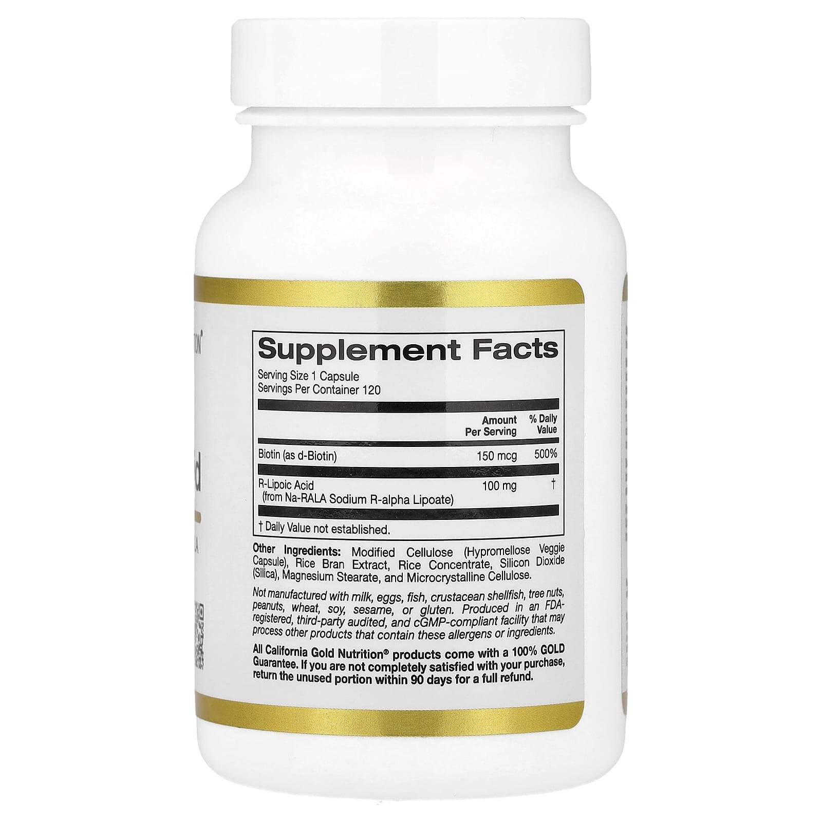California Gold Nutrition Stabilized R-Lipoic Acid with Bio-Enhanced Na-RALA and Biotin – 120 gélules végétales — photo 2 sur 2