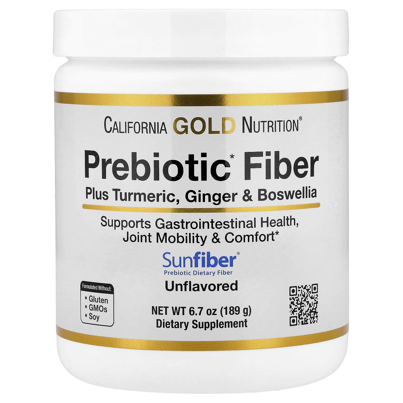 California Gold Nutrition Prebiotic Fiber Plus Turmeric Extract, Organic Ginger Extract and Boswellia Extract – 189 g — Tunisie