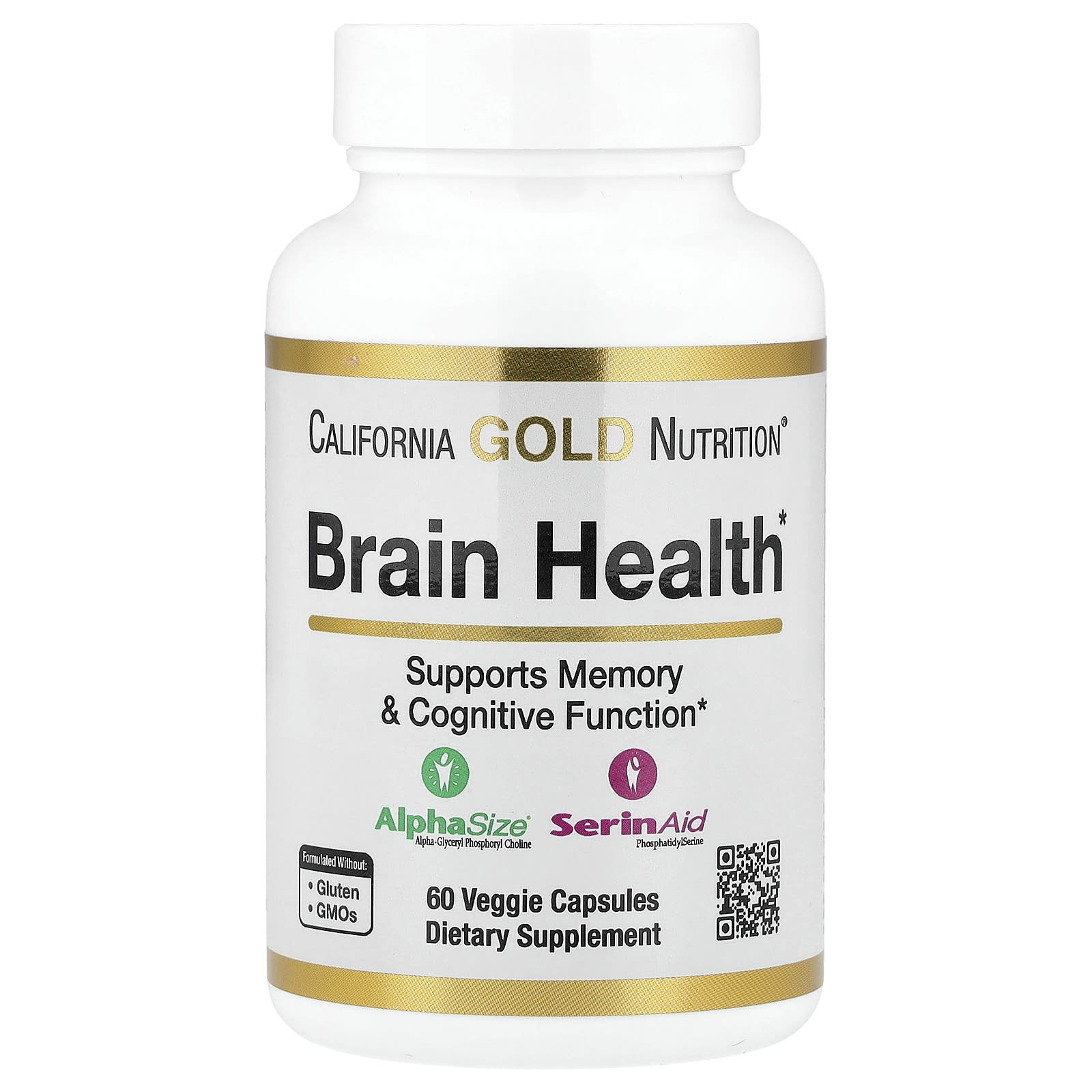 California Gold Nutrition Brain Health with Alpha-Glycerophosphorylcholine, Calcium, Phosphorus and Phosphatidylserine – 60 gélules végétales — Tunisie