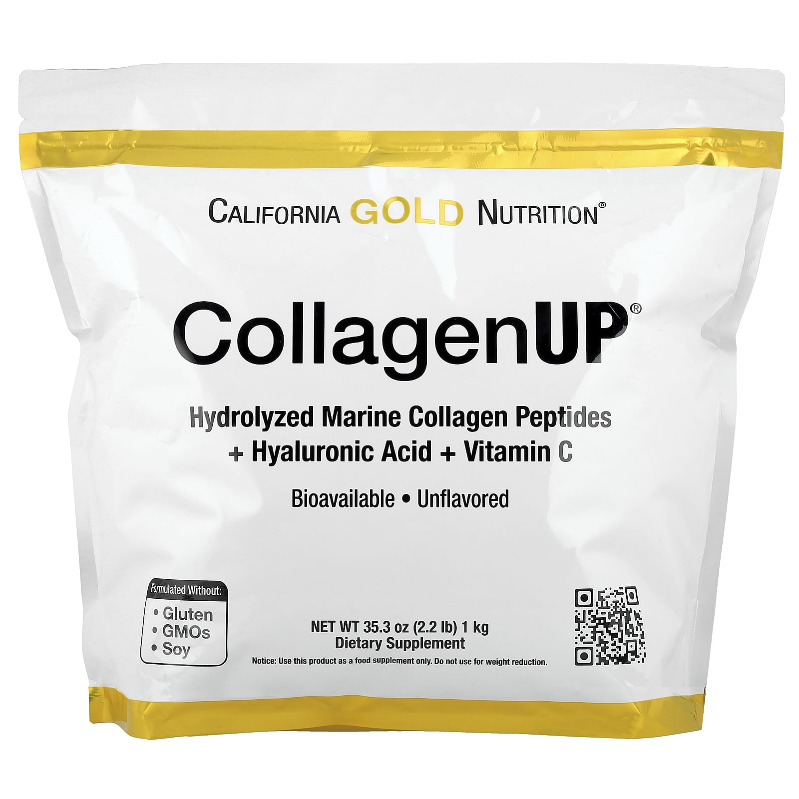 California Gold Nutrition CollagenUP, Hydrolyzed Marine Collagen Peptides with Hyaluronic Acid and Vitamin C – Sans arôme – 1 kg — Tunisie