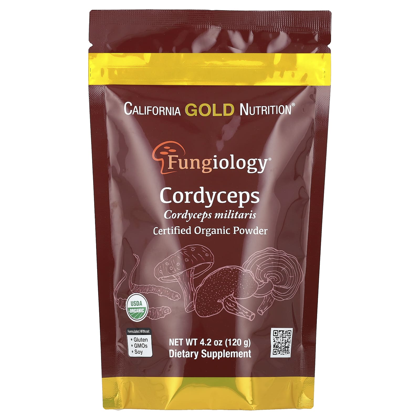 California Gold Nutrition Fungiology, Certified Organic Cordyceps Militaris Powder – 120 g — Tunisie