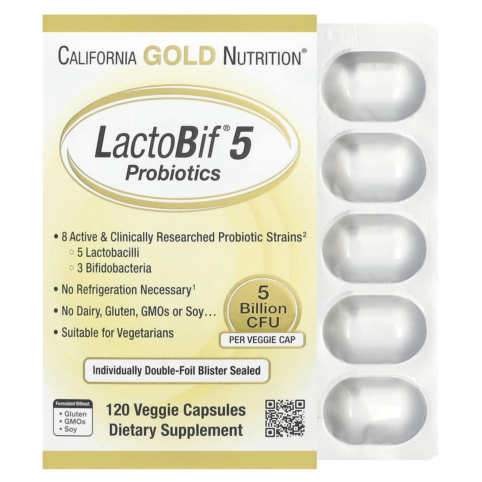 California Gold Nutrition LactoBif 5 Probiotics – 120 gélules végétales — Tunisie