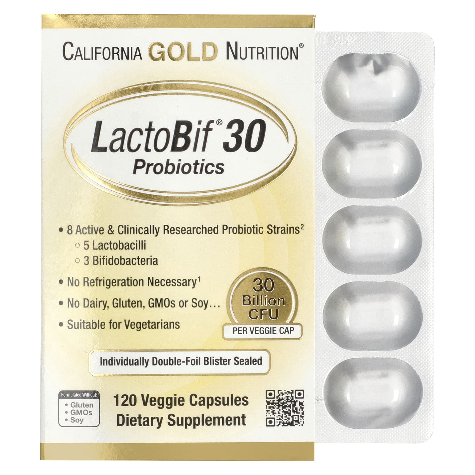 California Gold Nutrition LactoBif 30 Probiotics – 120 gélules végétales — Tunisie