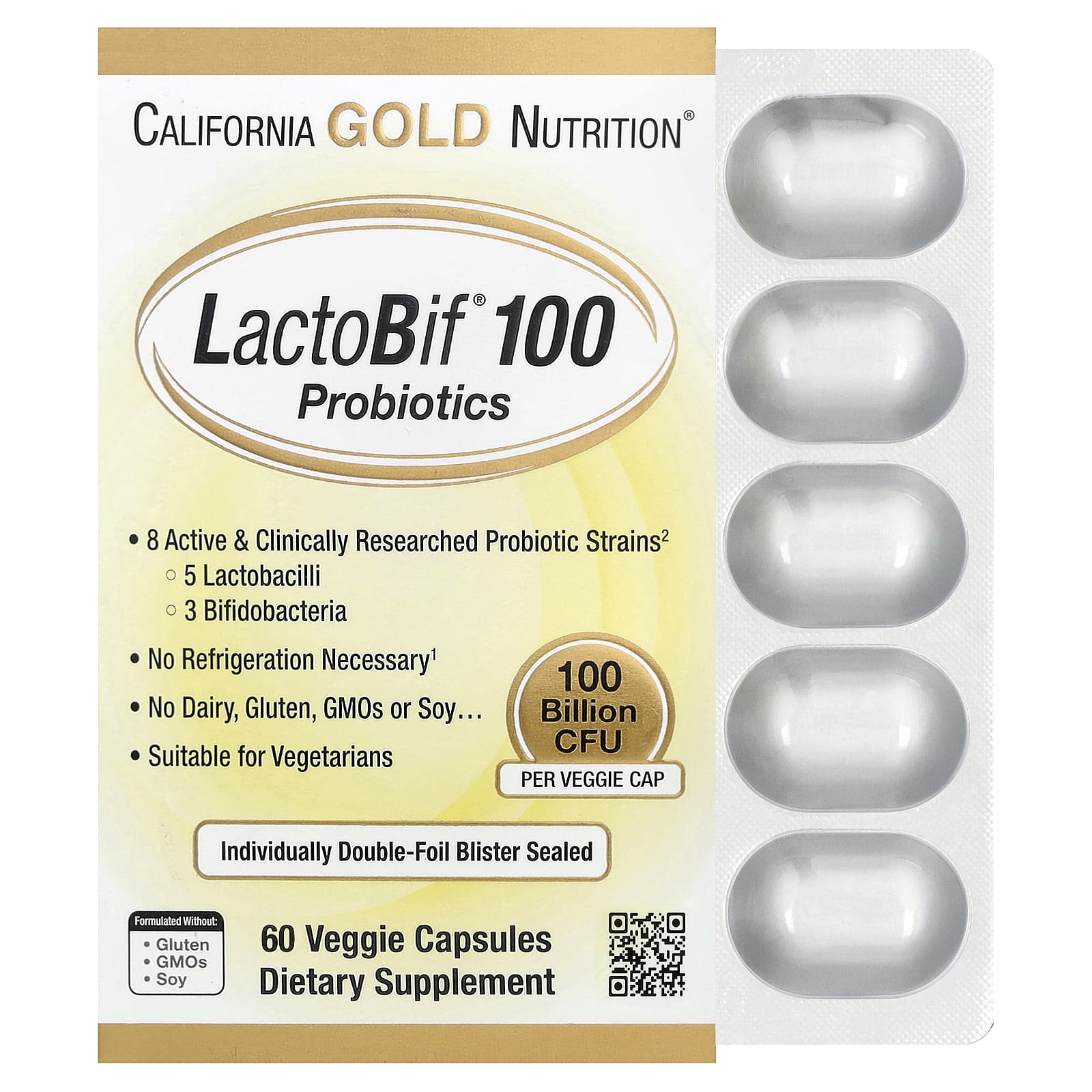 California Gold Nutrition LactoBif 100 Probiotics – 60 gélules végétales — Tunisie