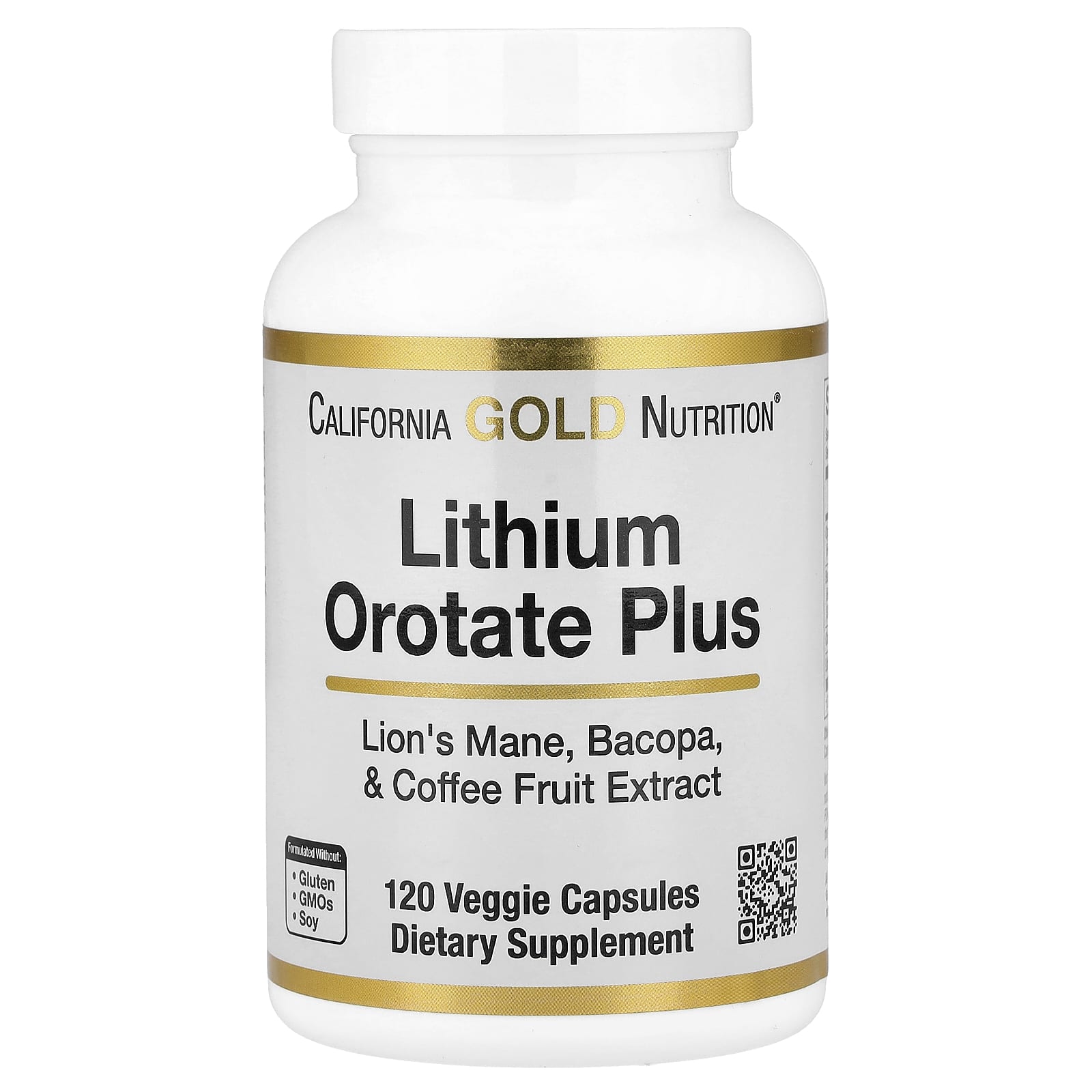 California Gold Nutrition Lithium Orotate Plus Lion's Mane, Bacopa – and Coffee Fruit Extract – 120 gélules végétales — Tunisie