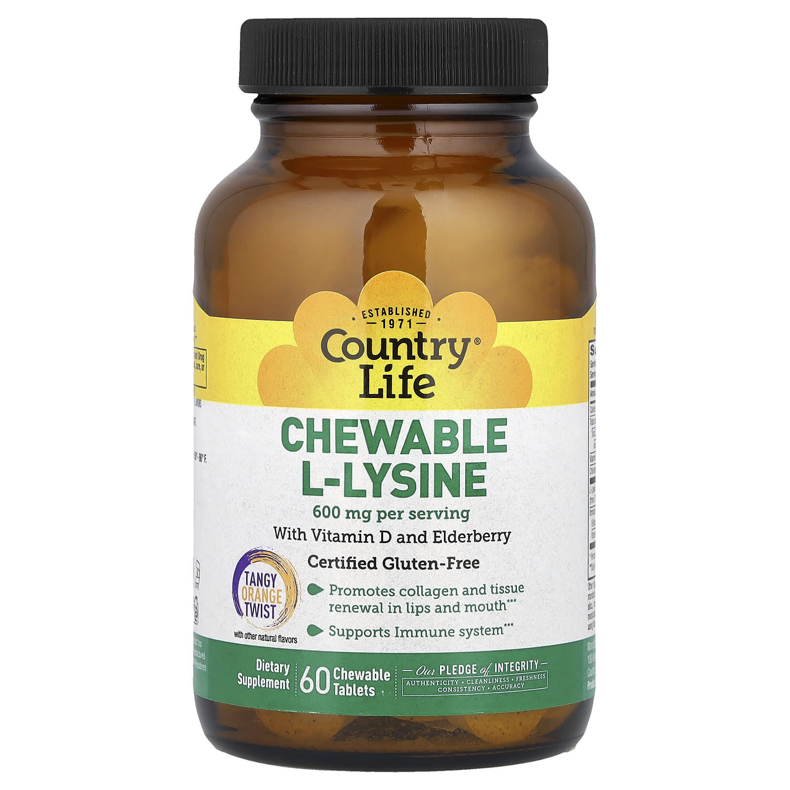 Country Life Chewable L-Lysine, 60 Chewable Tablets – Tangy Orange Twist — Tunisie