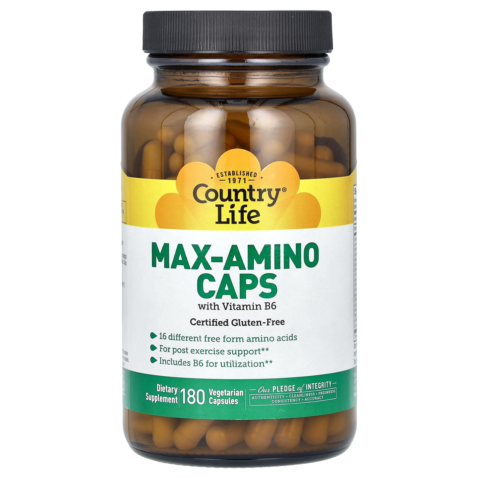 Country Life Max-Amino Caps with Vitamin B-6 – 180 gélules végétales — Tunisie