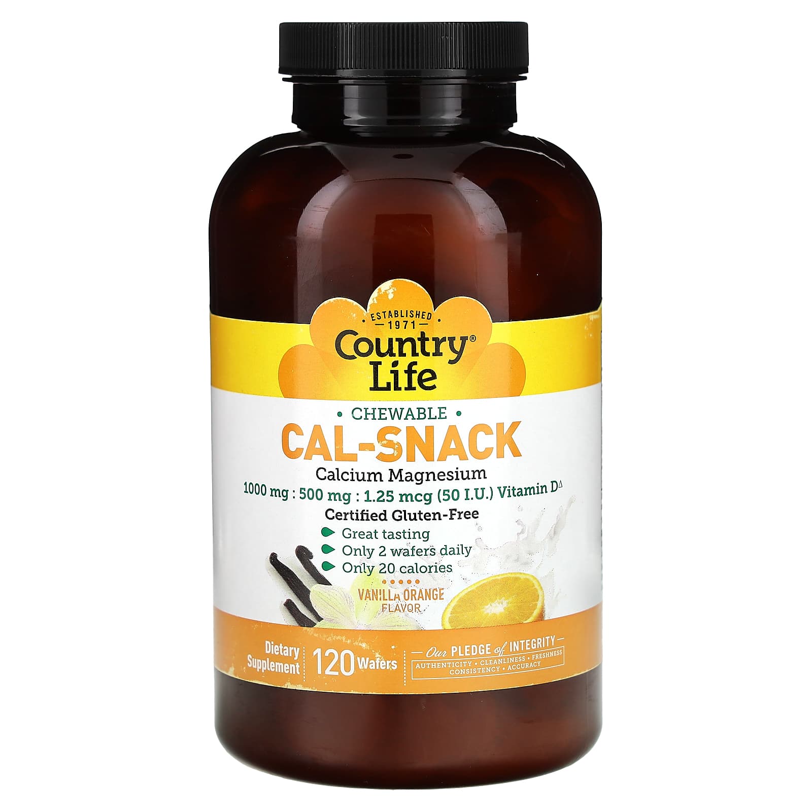 Country Life Cal-Snack, Chewable Calcium Magnesium, 120 Wafers – Vanilla Orange — Tunisie