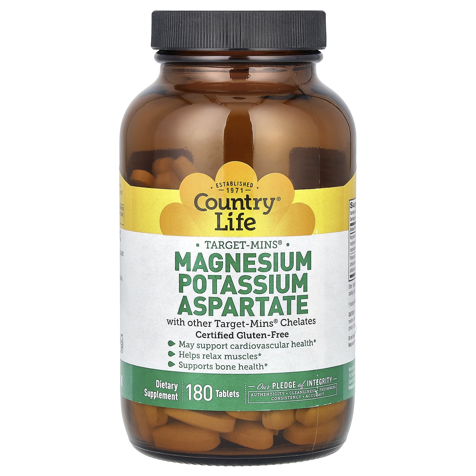 Country Life Target-Mins, Magnesium Potassium Aspartate – 180 comprimés — Tunisie