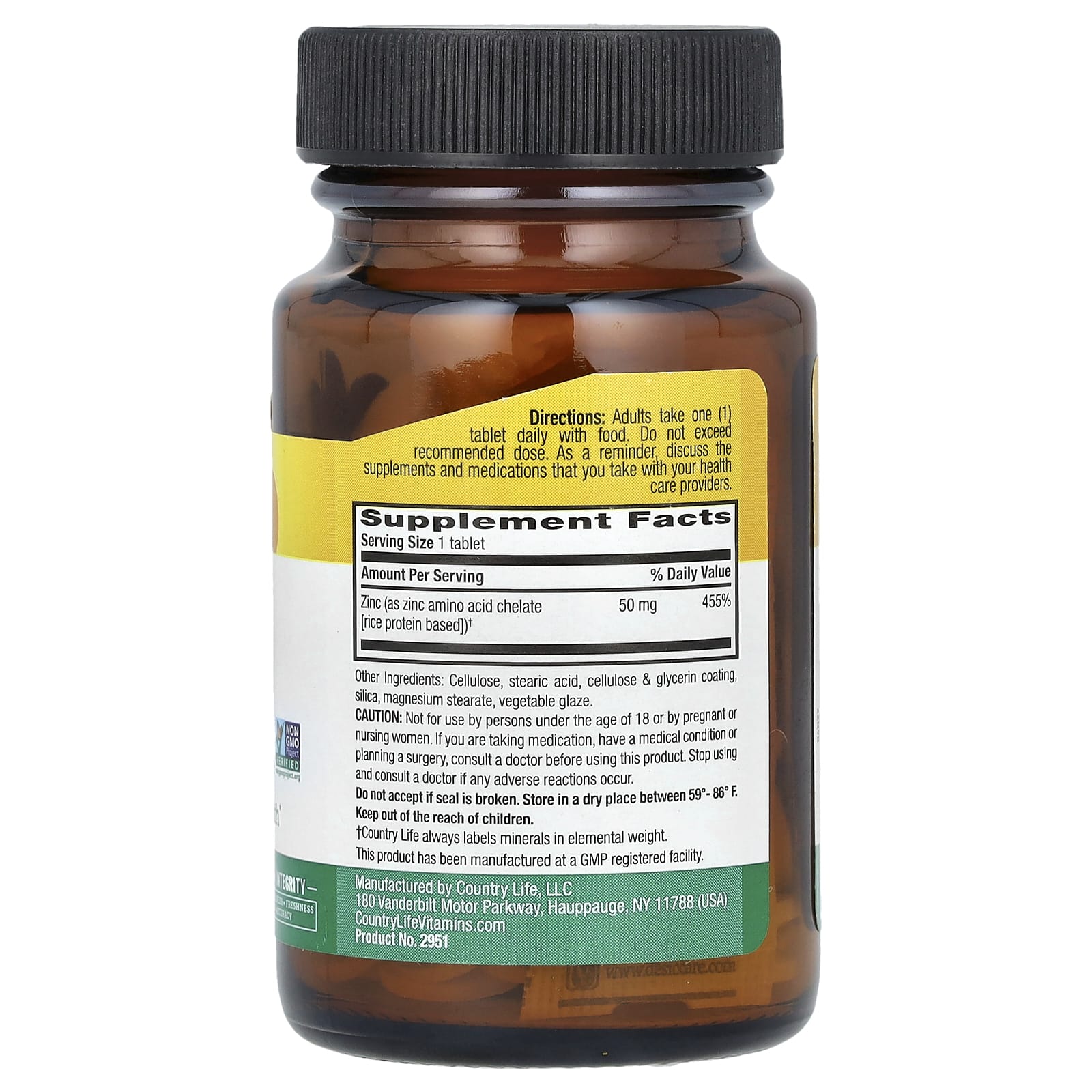 Country Life Chelated Zinc – 100 comprimés — photo 2 sur 2
