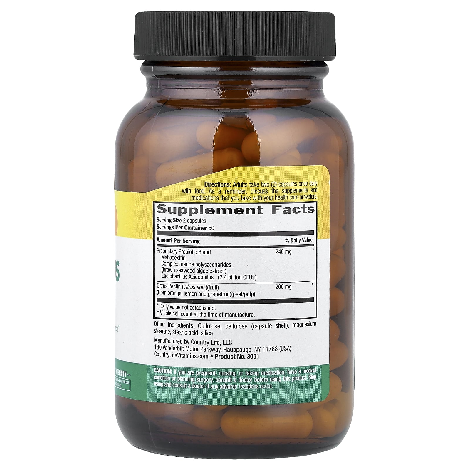 Country Life Acidophilus with Pectin – 100 gélules véganes — photo 2 sur 2