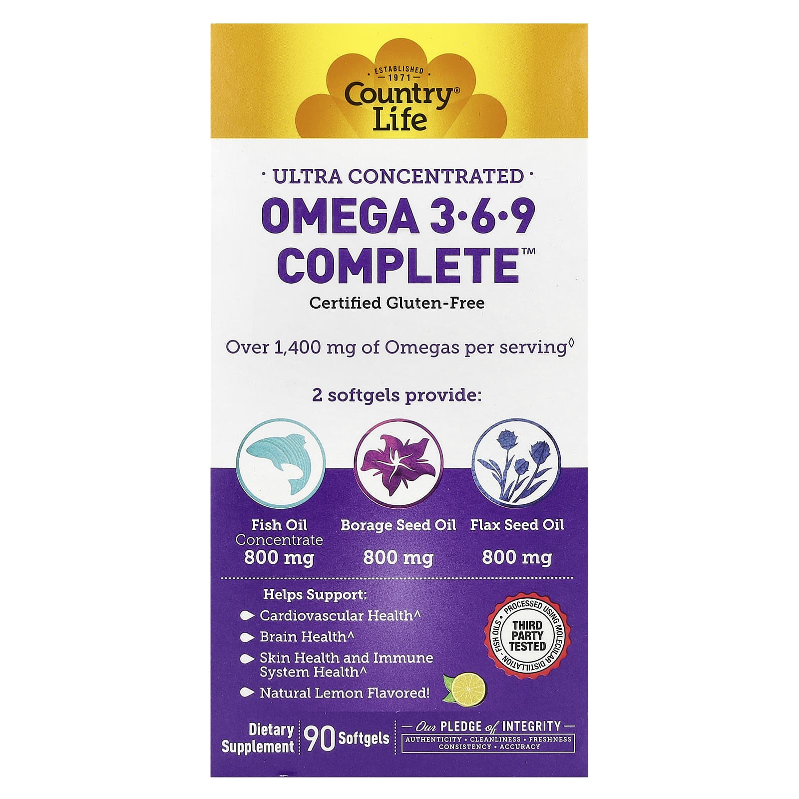 Country Life Ultra Concentrated Omega 3-6-9 Complete – Natural Lemon – 90 capsules molles — Tunisie
