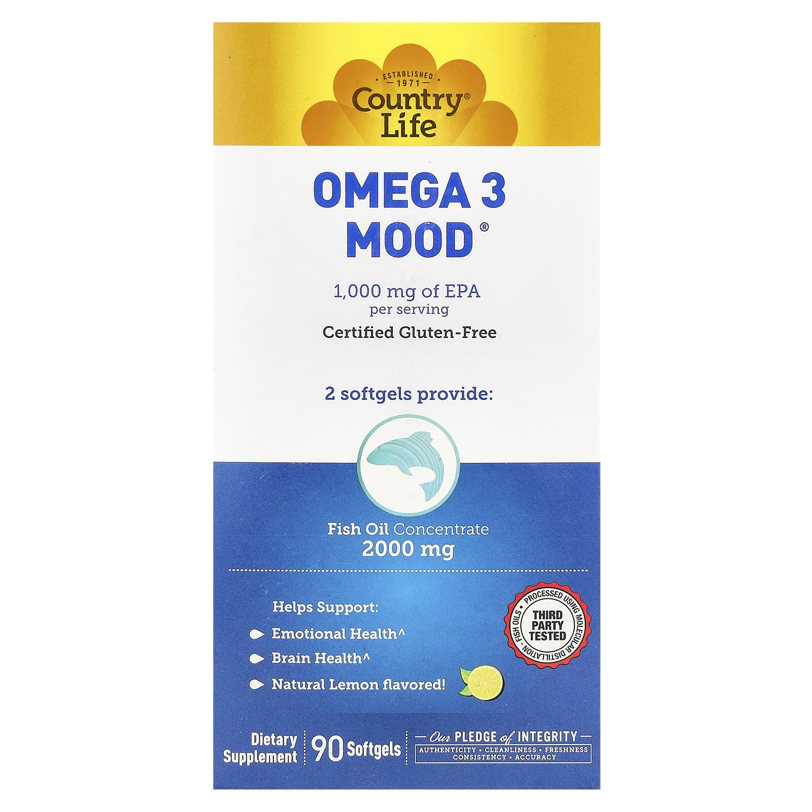 Country Life Omega 3 Mood – Natural Lemon – 90 capsules molles — Tunisie
