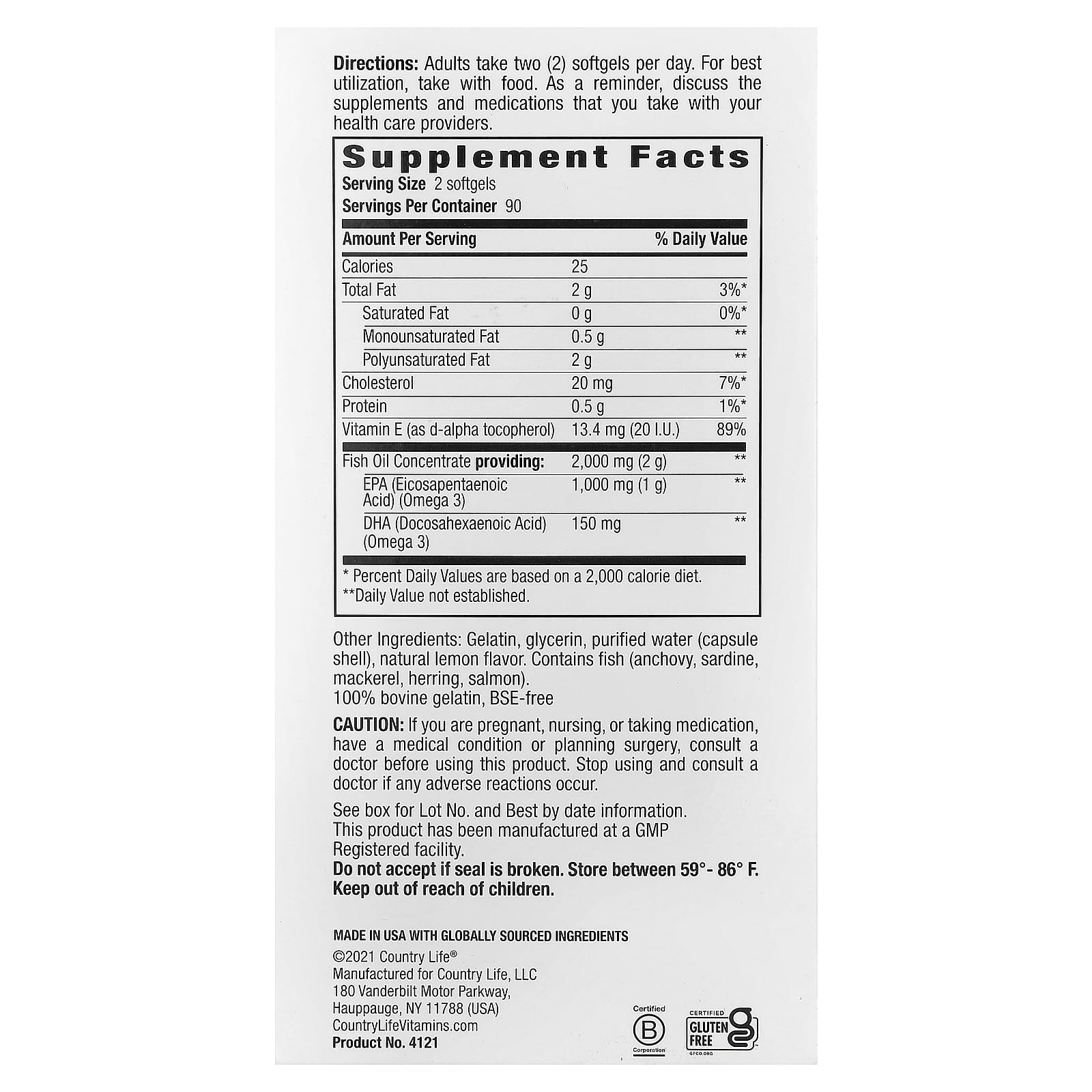 Country Life Omega 3 Mood – Natural Lemon – 180 capsules molles — photo 2 sur 2
