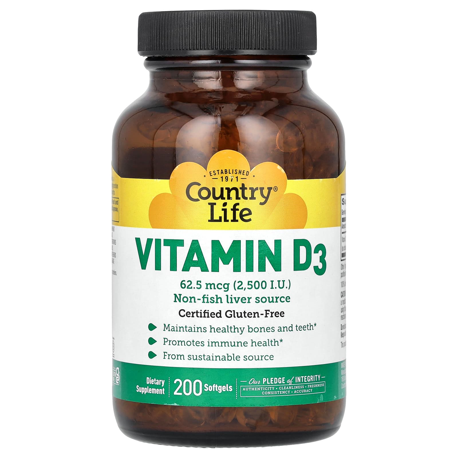 Country Life Vitamin D3 – 62,5 µg – 200 capsules molles — Tunisie