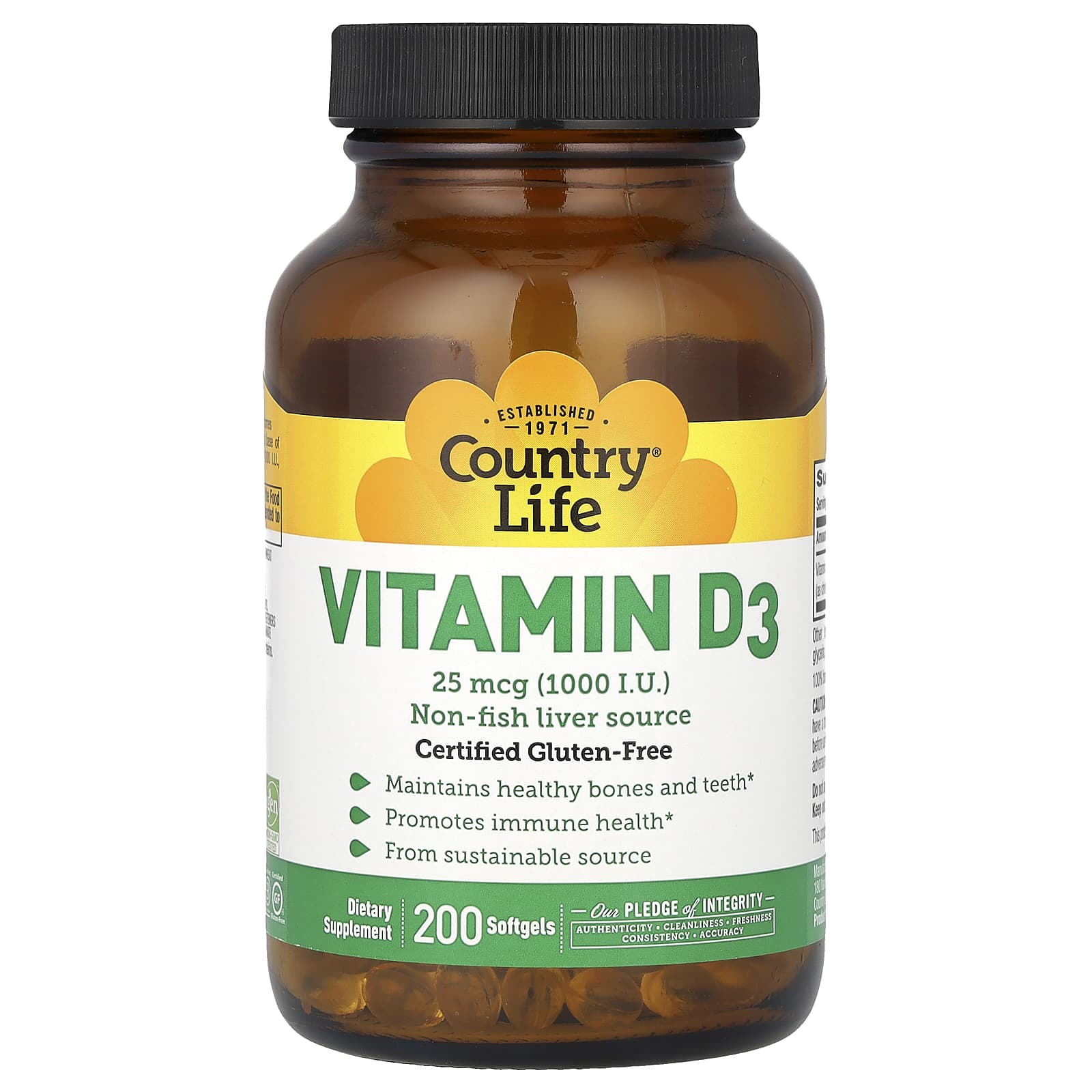 Country Life Vitamin D3 – 25 µg – 200 capsules molles — Tunisie