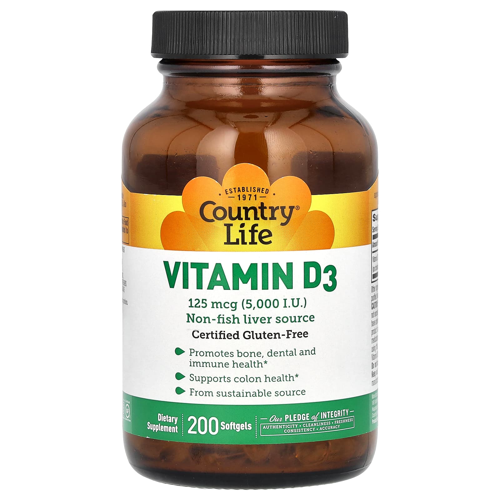 Country Life Vitamin D3 – 125 µg – 200 capsules molles — Tunisie