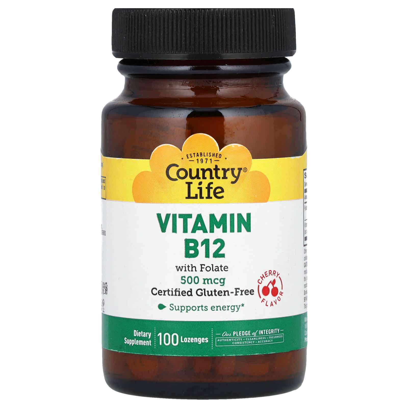 Country Life Vitamin B12 with Folate – Cherry – 100 pastilles — Tunisie