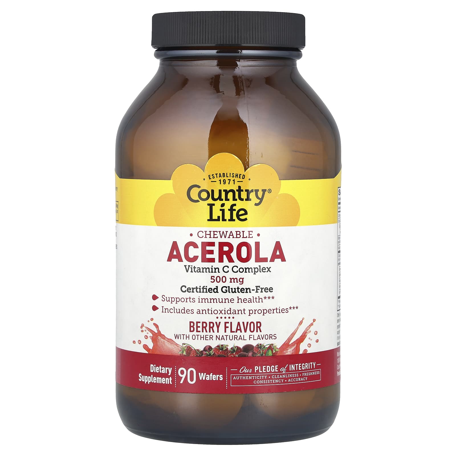 Country Life Chewable Acerola, Vitamin C Complex – Berry – 500 mg — Tunisie