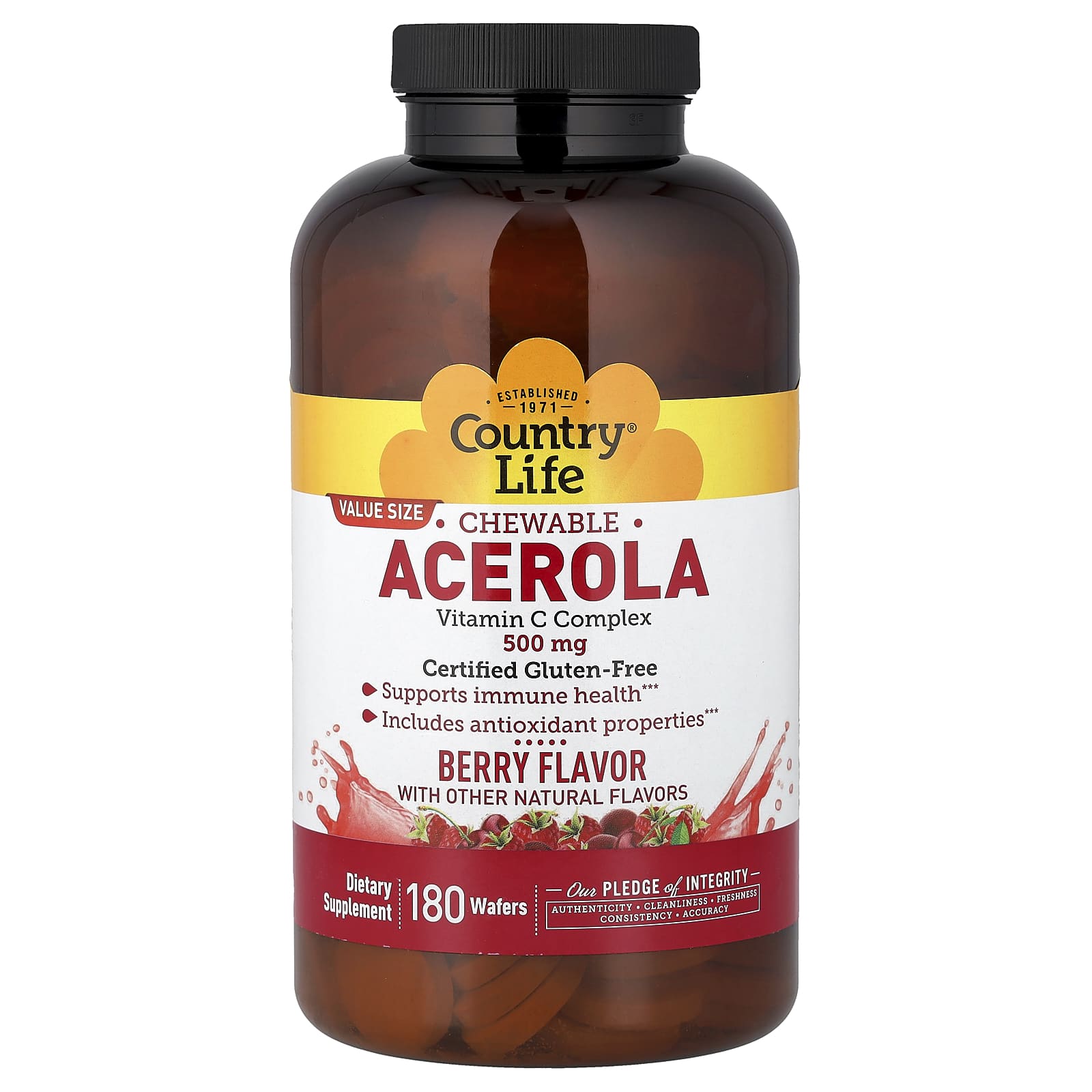Country Life Chewable Acerola, Vitamin C Complex, 180 Wafers – Berry — Tunisie