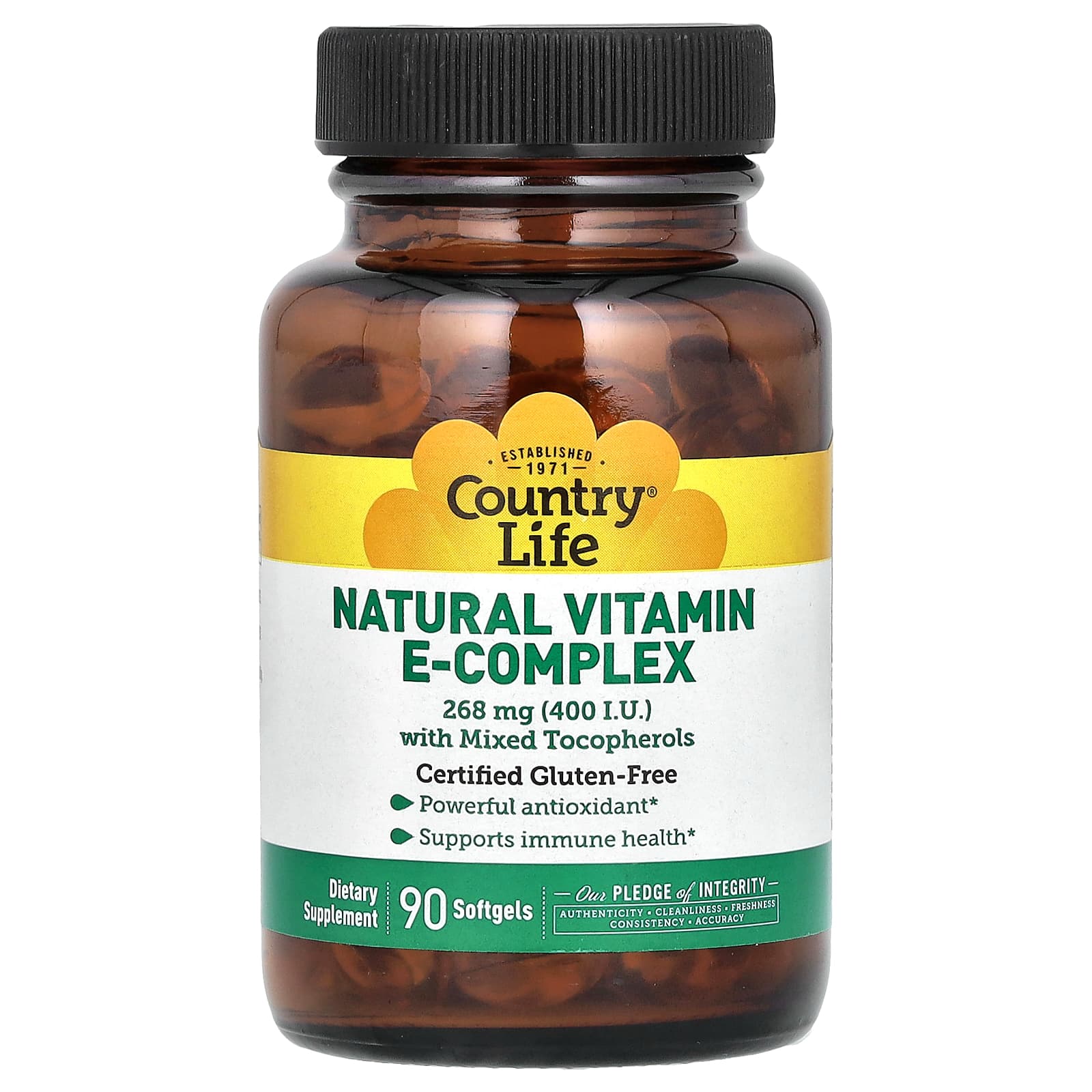 Country Life Natural Vitamin E-Complex with Mixed Tocopherols – 90 capsules molles — Tunisie