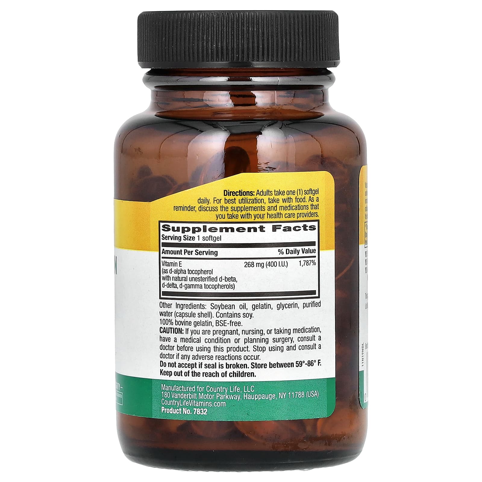 Country Life Natural Vitamin E-Complex with Mixed Tocopherols – 90 capsules molles — photo 2 sur 2