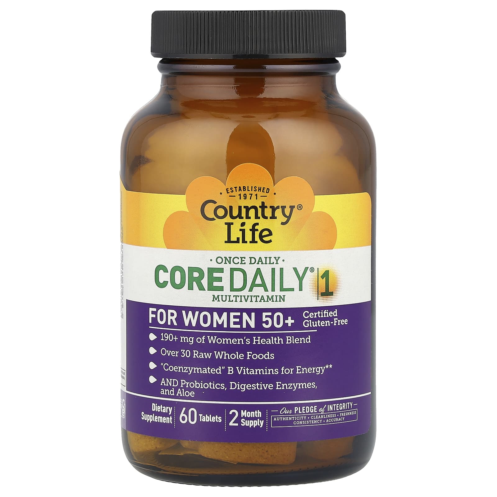 Country Life Core Daily 1 Multivitamin for Women 50+ – 60 comprimés — étiquette 2