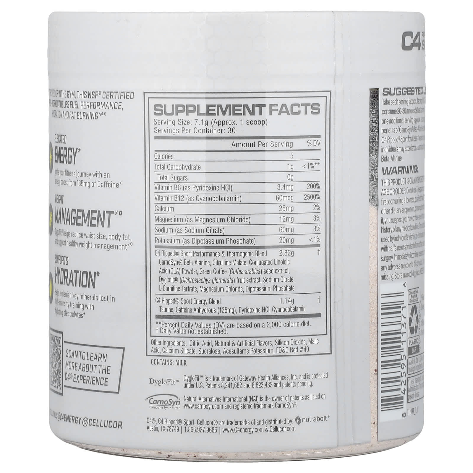 C4 / Cellucor C4 Ripped Sport, Pre-Workout – Fruit Punch – 213 g — photo 2 sur 2