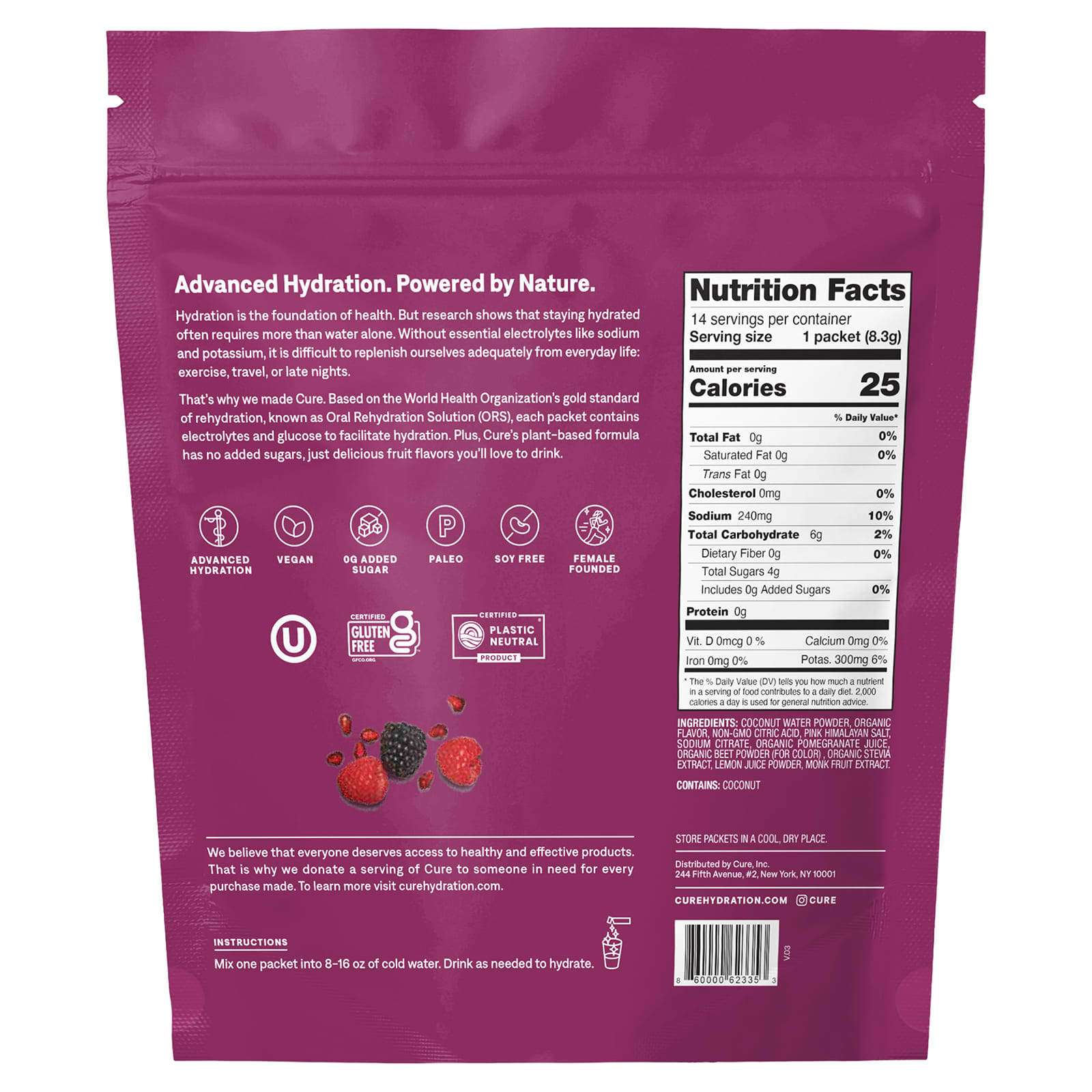 Cure Hydration Hydrating Electrolyte Mix – Berry Pomegranate – 8,3 g — photo 2 sur 2