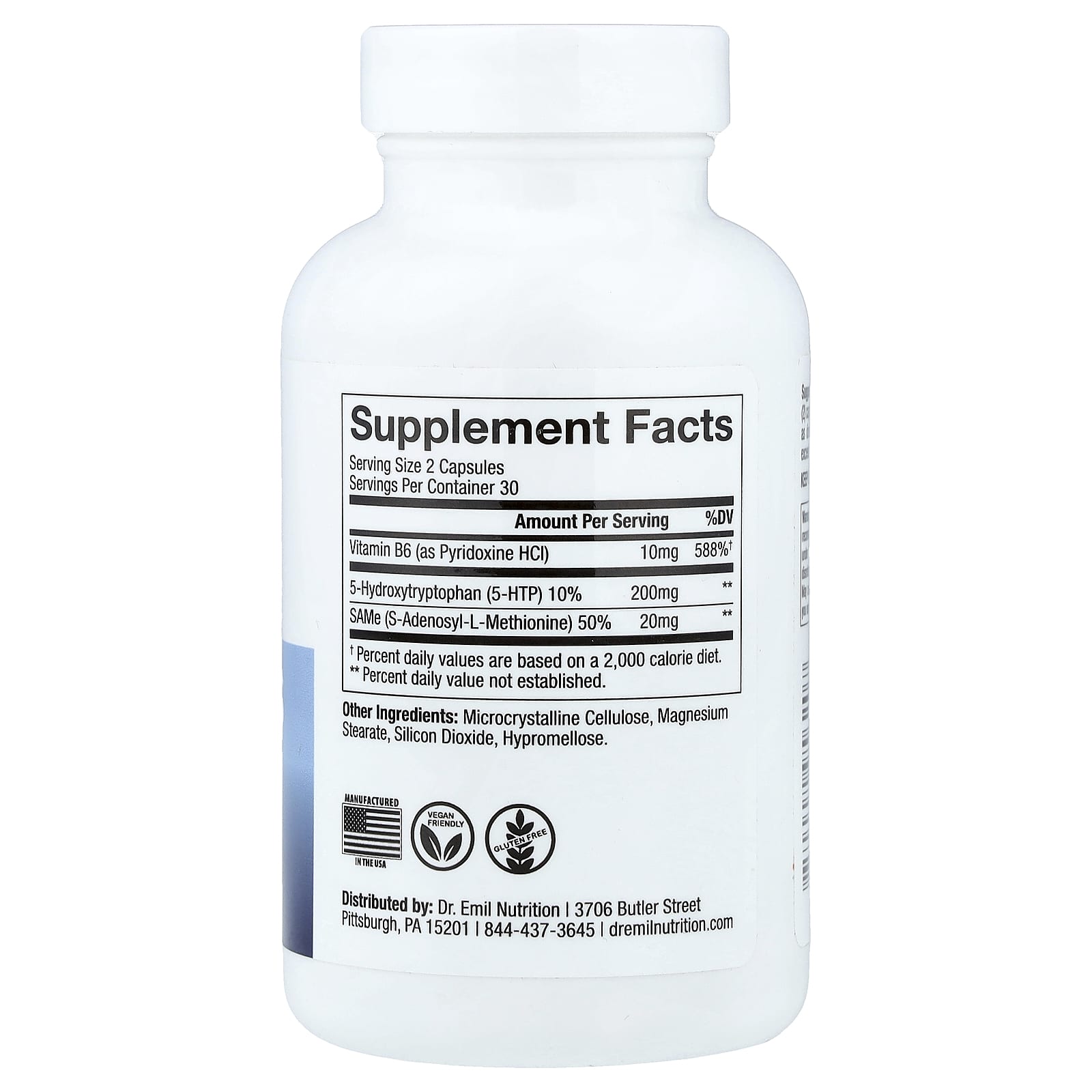 Dr. Emil Nutrition 5-HTP Plus with Vitamin B6 & SAMe – 60 gélules — photo 2 sur 2