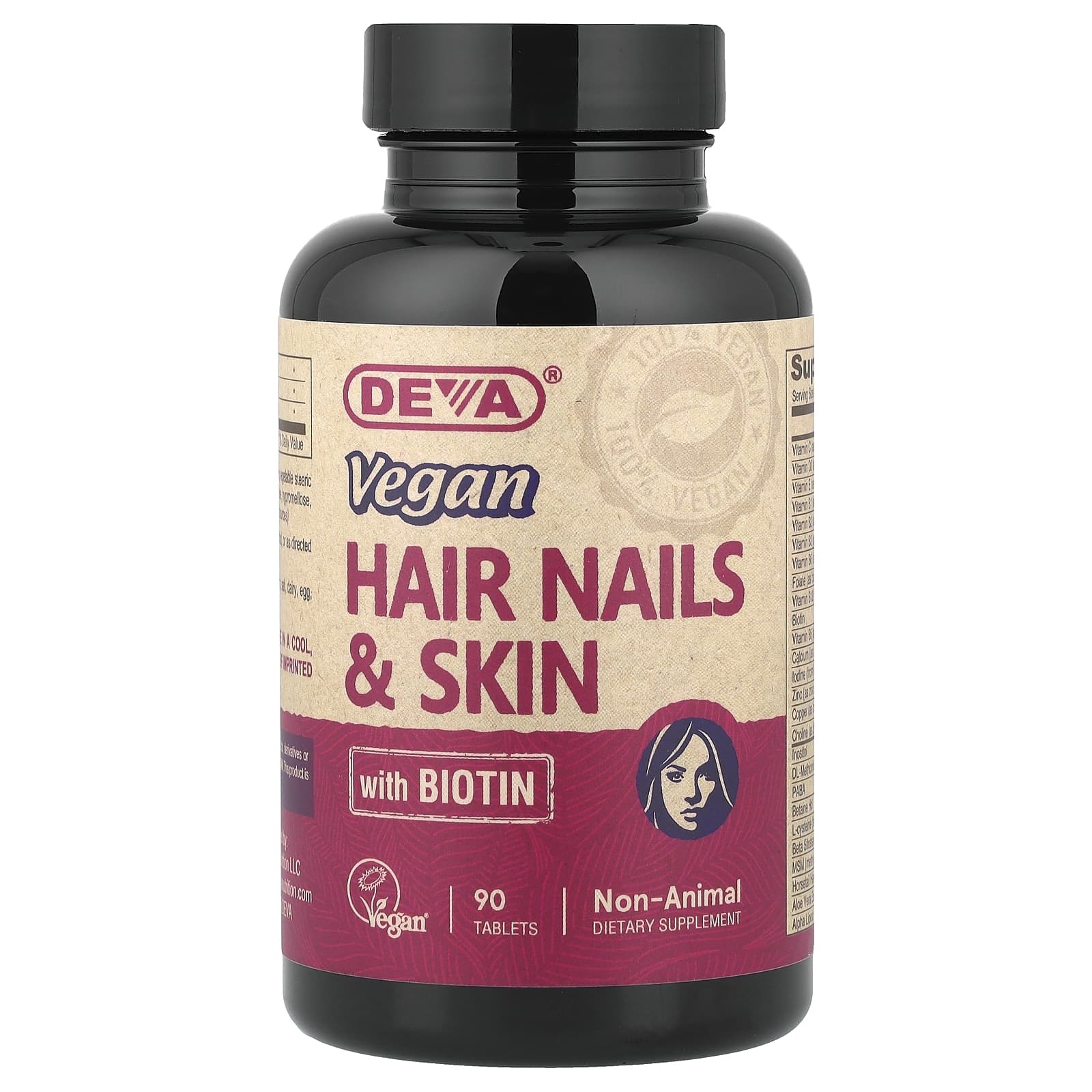 Deva Vegan Hair Nails & Skin with Biotin – 90 comprimés — Tunisie