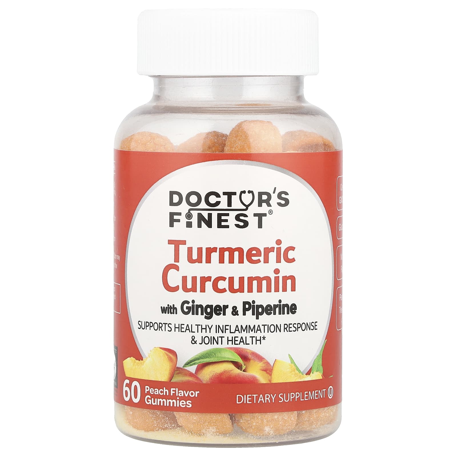 Doctor's Finest Turmeric Curcumin Gummies With Ginger & Piperine – Peach – 60 gommes — Tunisie