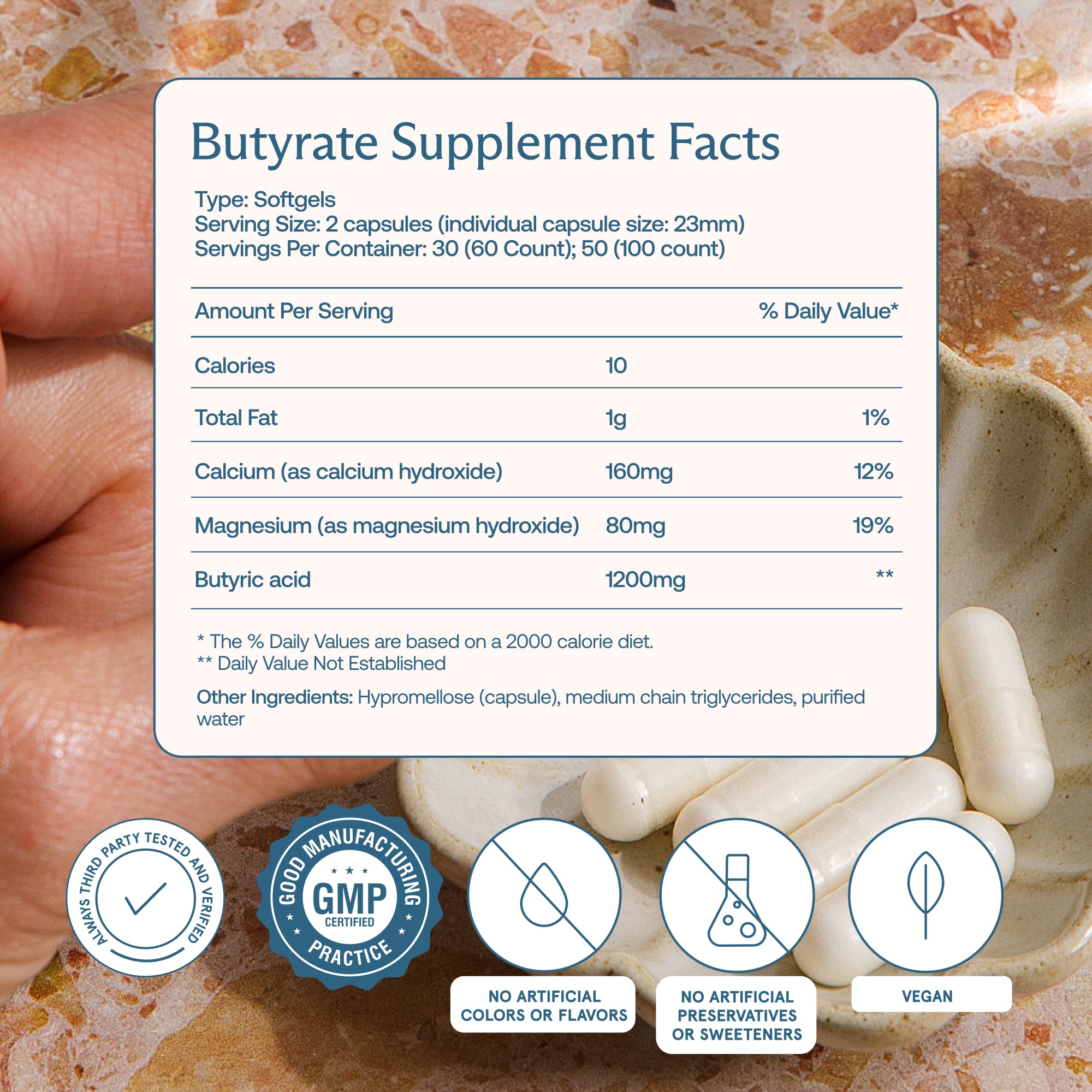 BodyBio Calcium Magnesium Butyrate – 100 gélules — étiquette 1