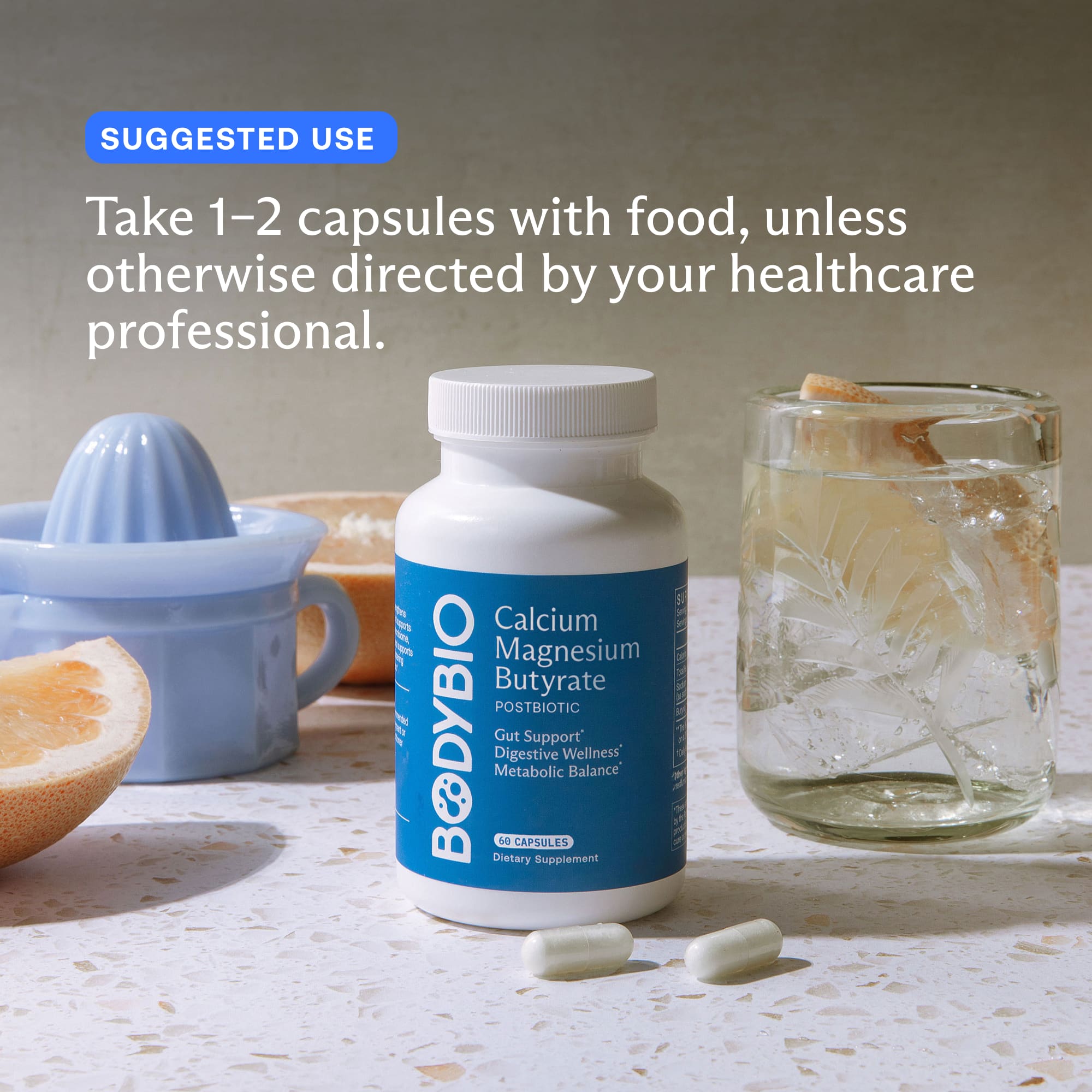 BodyBio Calcium Magnesium Butyrate – 100 gélules — étiquette 3