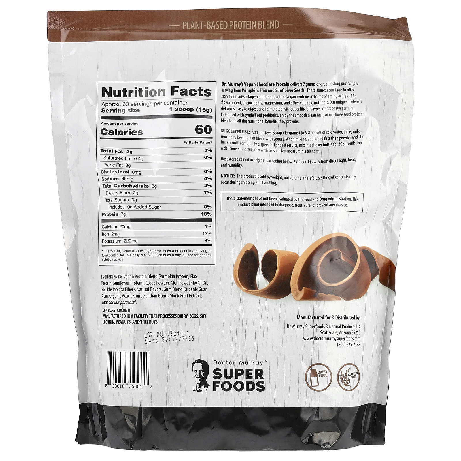 Dr. Murray's Super Foods, Pumpkin + Flax + Sunflower – Chocolate – 908 g — photo 2 sur 2