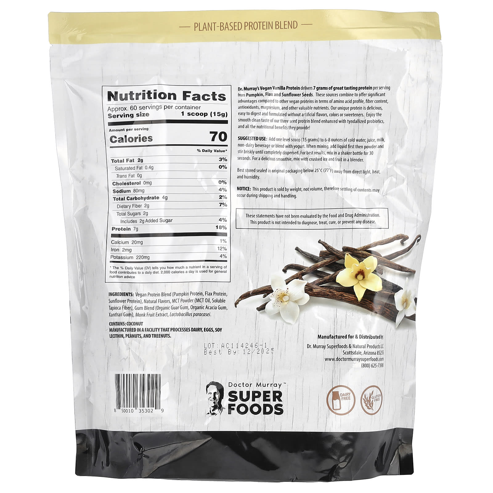 Dr. Murray's Super Foods, Pumpkin + Flax + Sunflower – Vanilla – 908 g — photo 2 sur 2