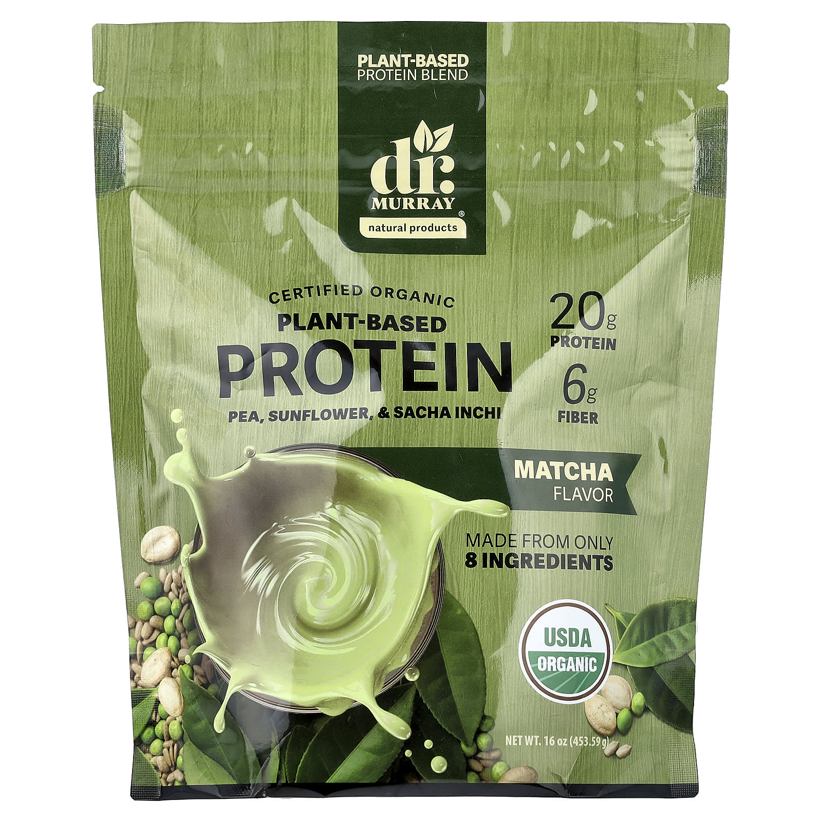 Dr. Murray's Organic Plant-Based Protein, Matcha – 453,59 g — Tunisie